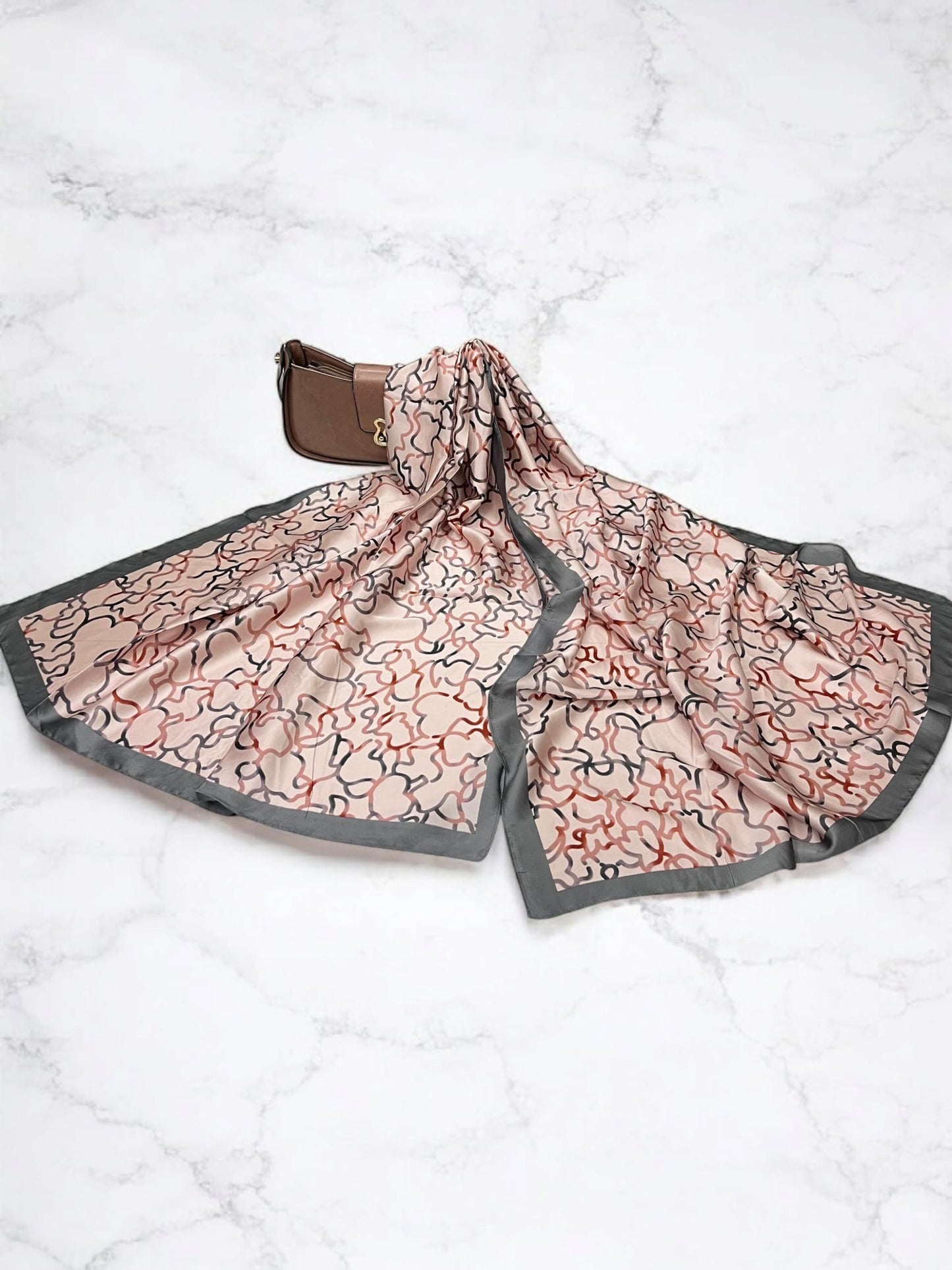 Large Satin Silk Scarf - Baby Pink Confetti