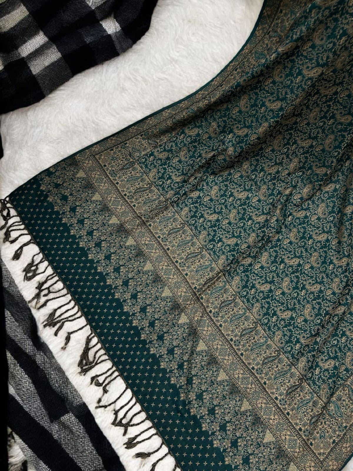 Starry Paisley Pashmina Shawl - Sea Green Beige