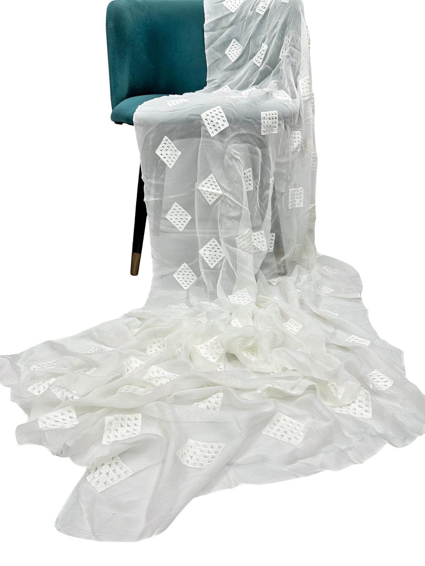 White Diamond Embroidered Chiffon Dupatta