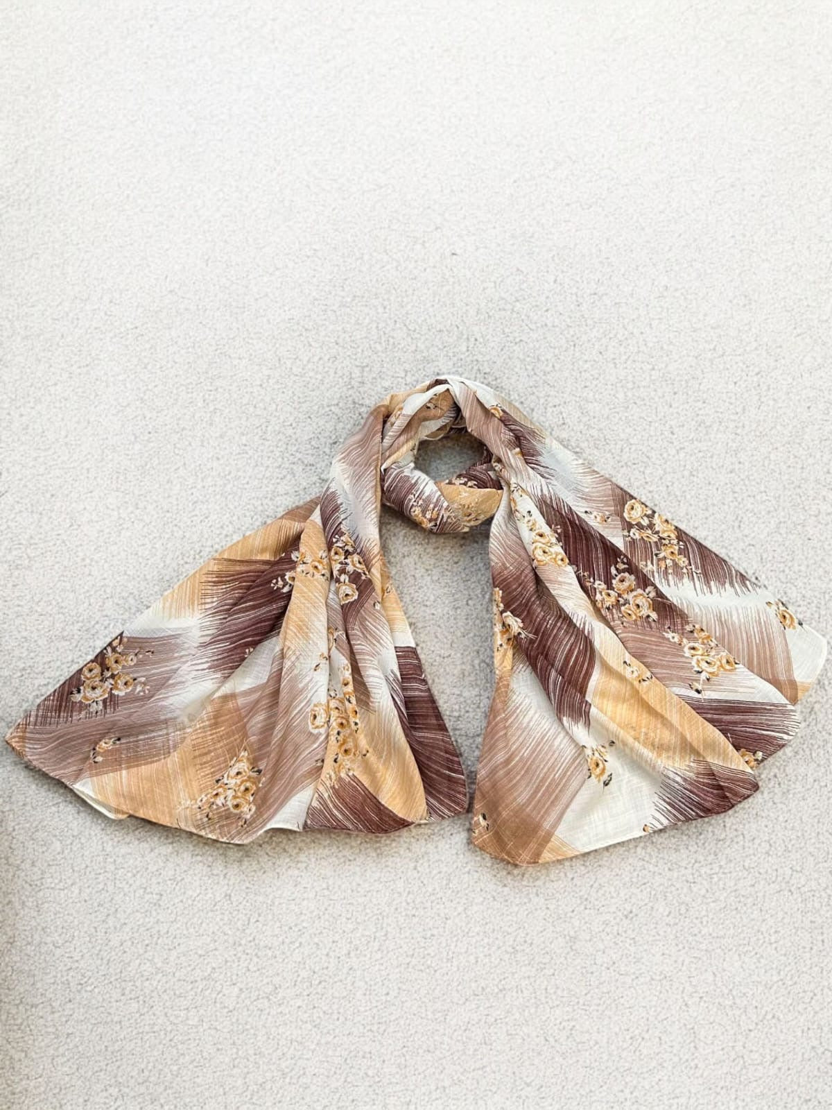 Chocolate Brown Beige Sketches Floral Printed Modal Hijab