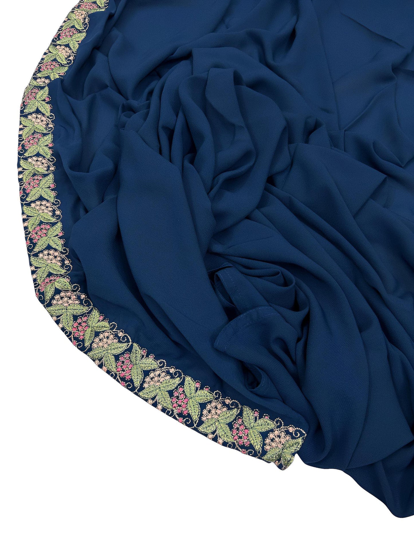 Luxury Royal Blue Floral Border Korean Shaal