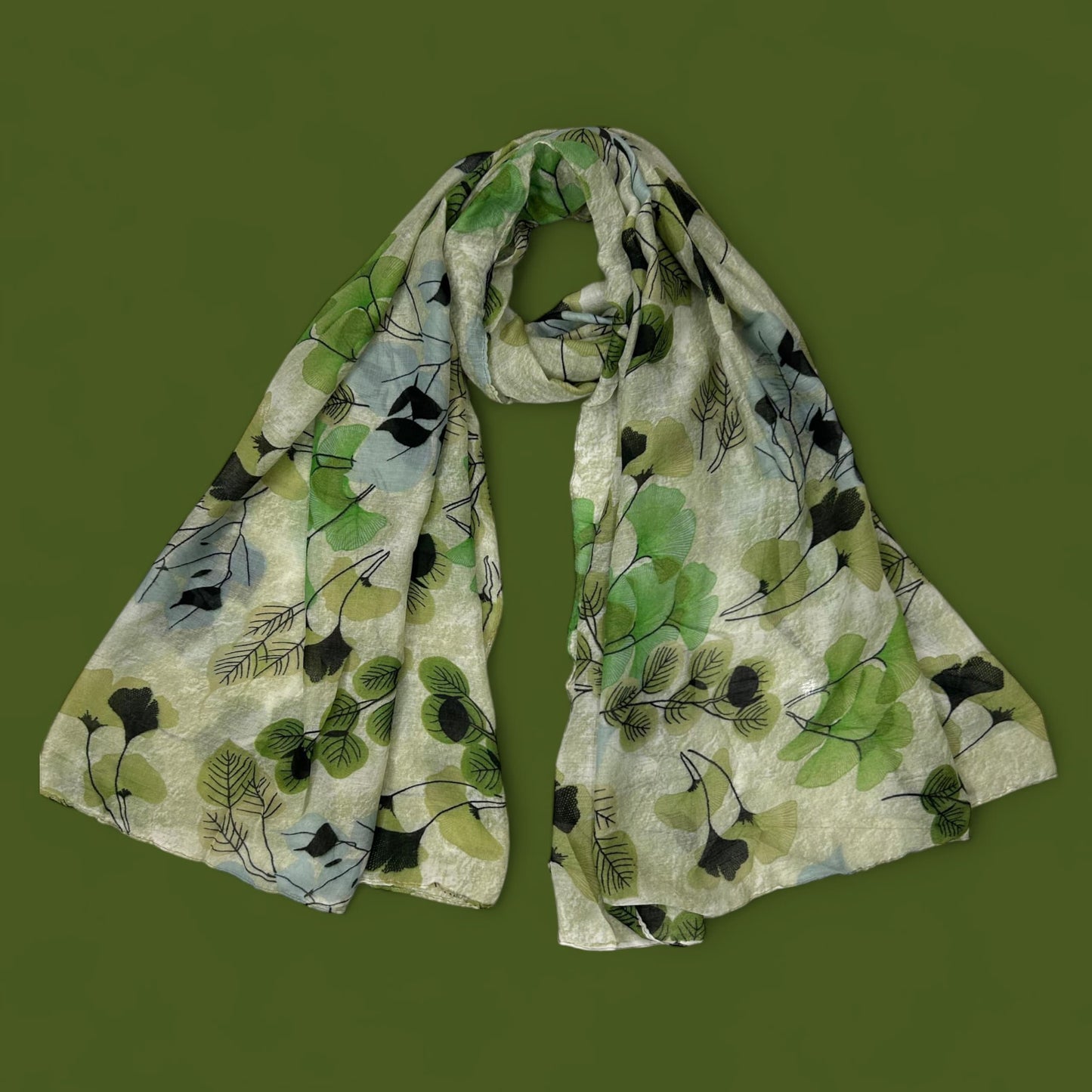 Lime Green Leaves Printed Lawn Hijab