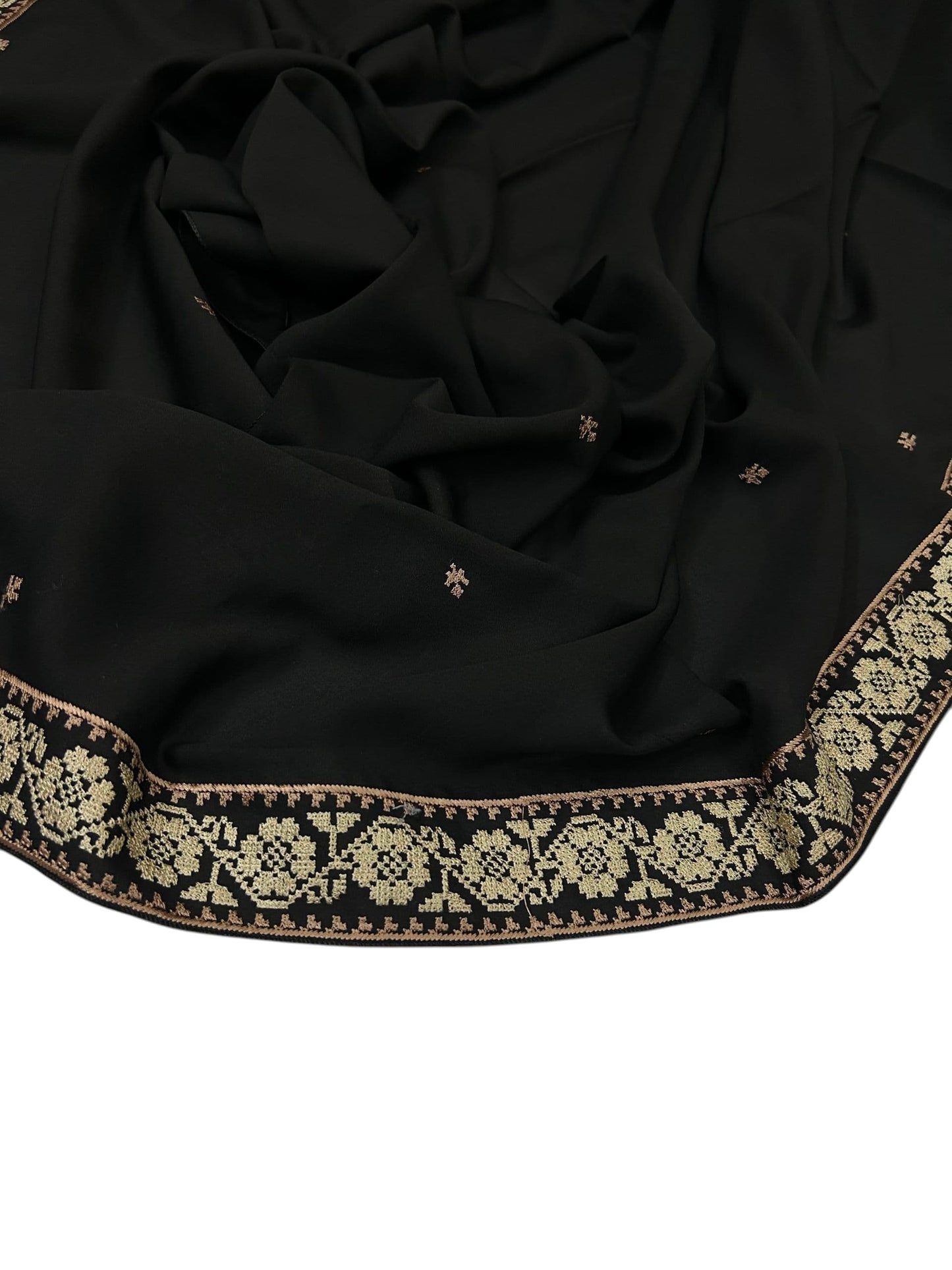 Black Double Flowers Embroidered Shaal