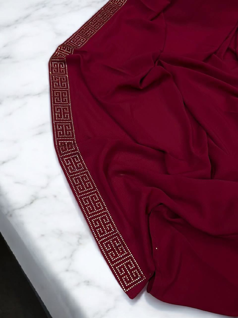 Luxury Deep Rose Pink Maze Border Korean Shaal