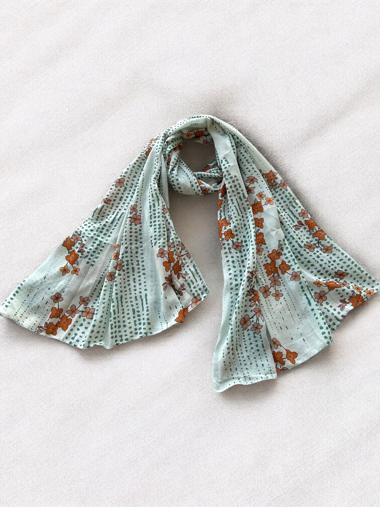 Mint Green Brown Flowers Printed Modal Hijab
