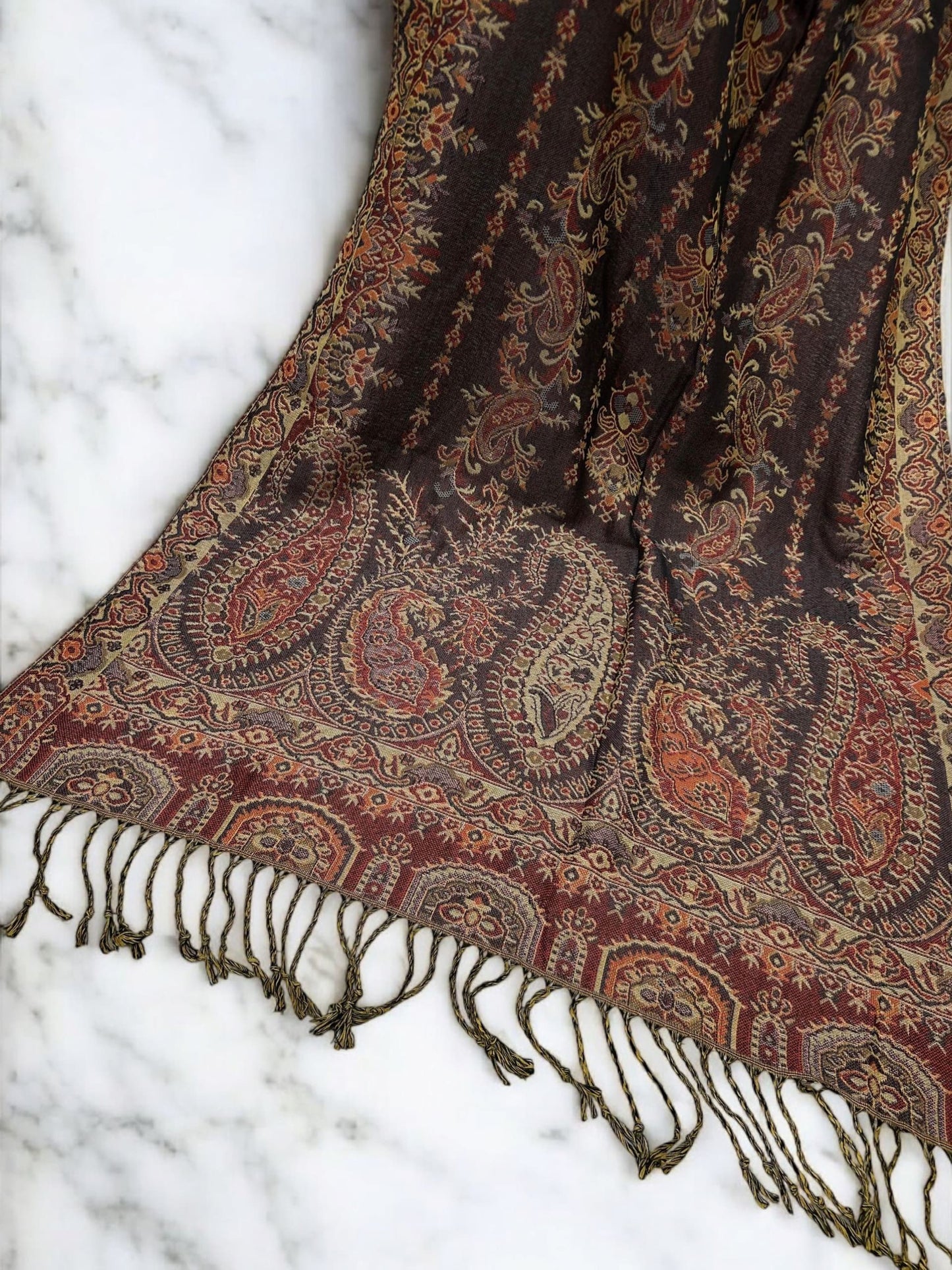 Mauve Rust Mint Curved Paisley Pashmina Hijab