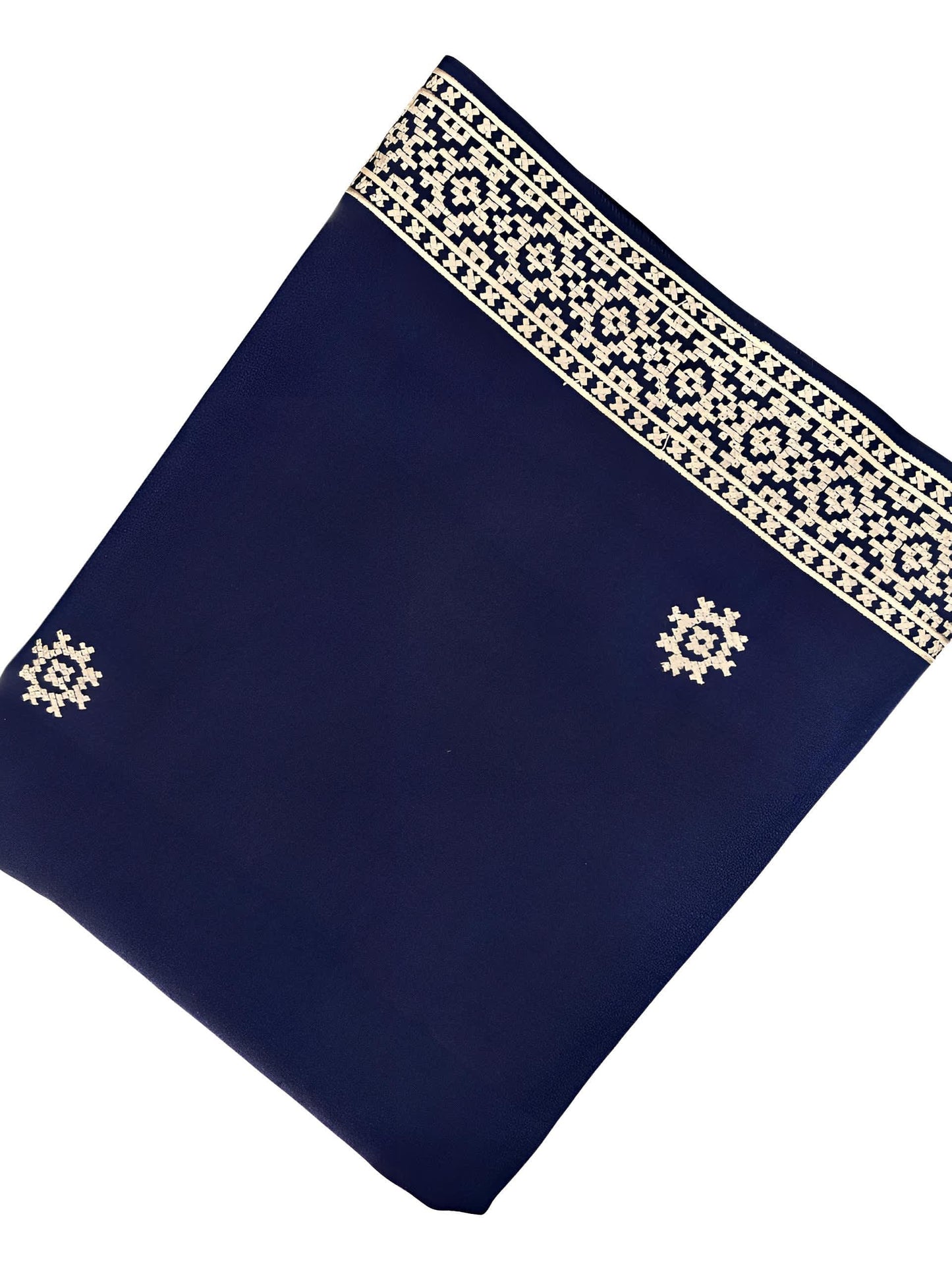 Blue Cream Embroidered Border Shaal