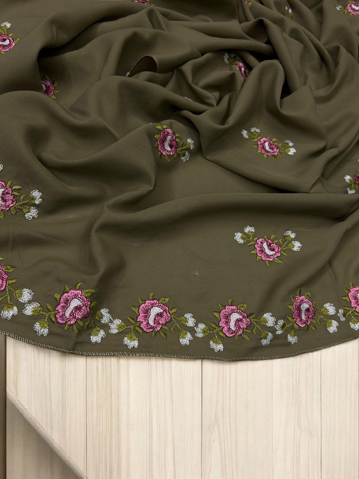 Mud Pink Floral Garden Embroidered Shaal