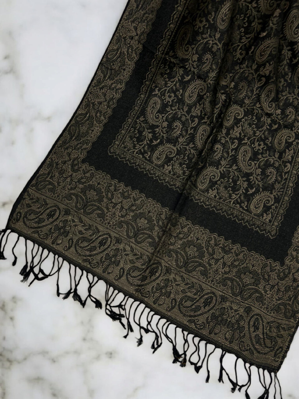 Black Gold Little Paisleys Two-Tone Pashmina Hijab