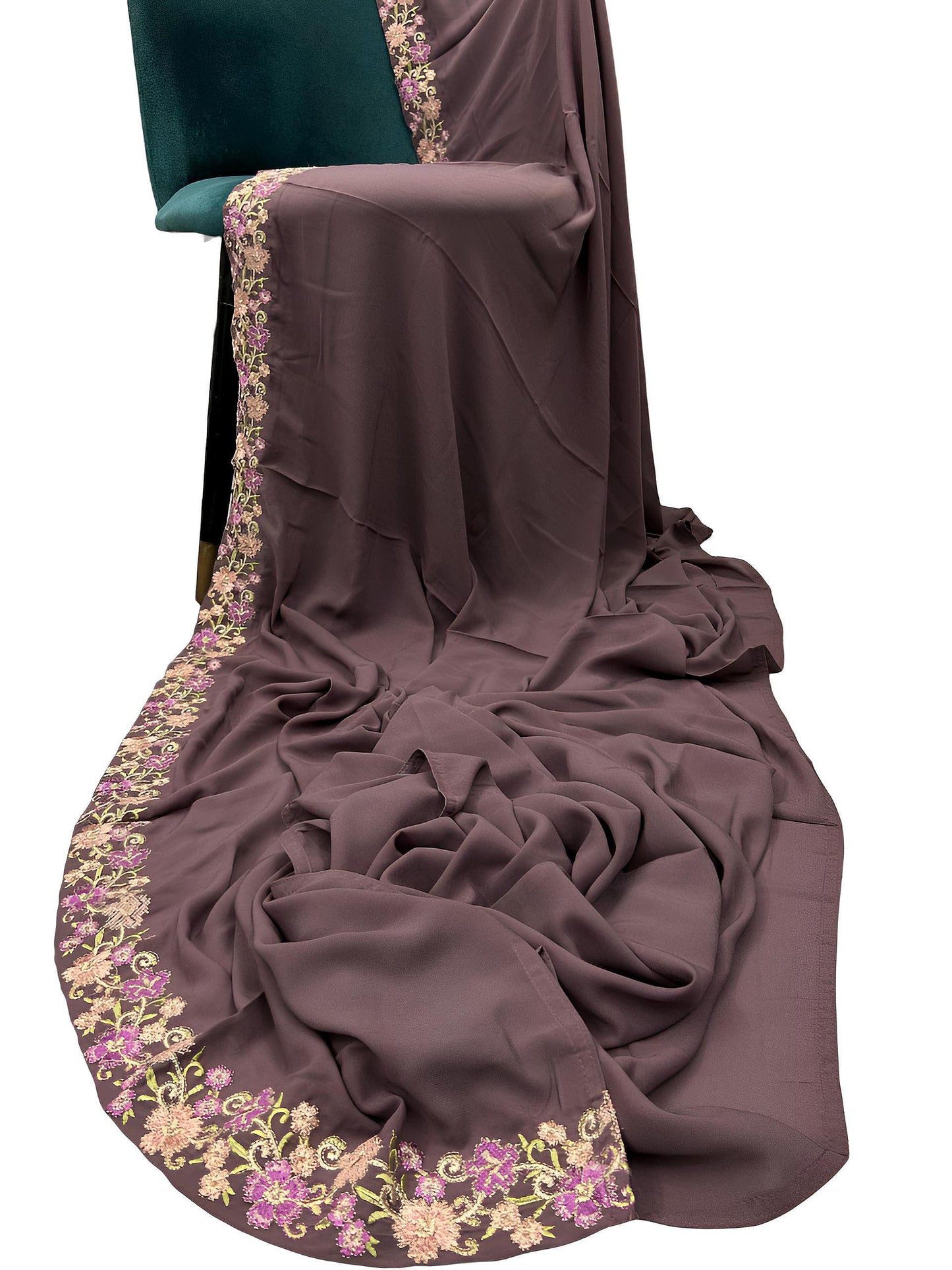 Luxury Grape Purple Floral Border Korean Shaal