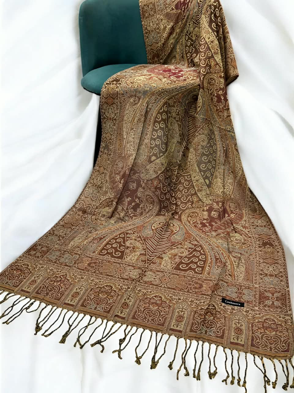 Avocado Green Brown Persian Paisley Dual-Tone Pashmina Hijab