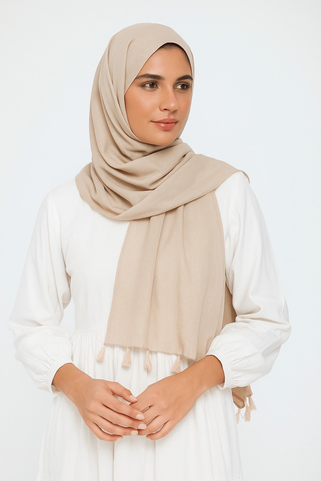 Oat Brown- Lawn Tassel Hijab