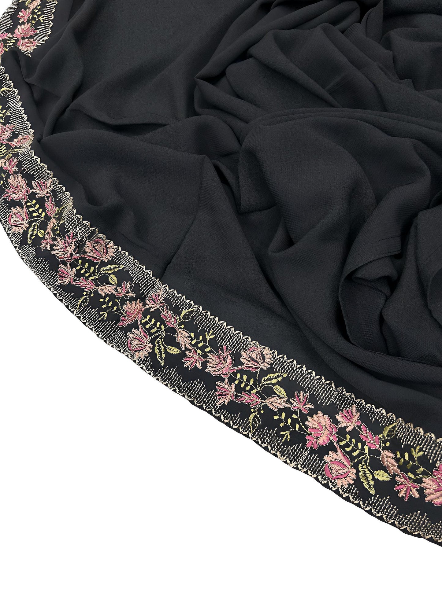 Luxury Grey Floral Border Korean Shaal