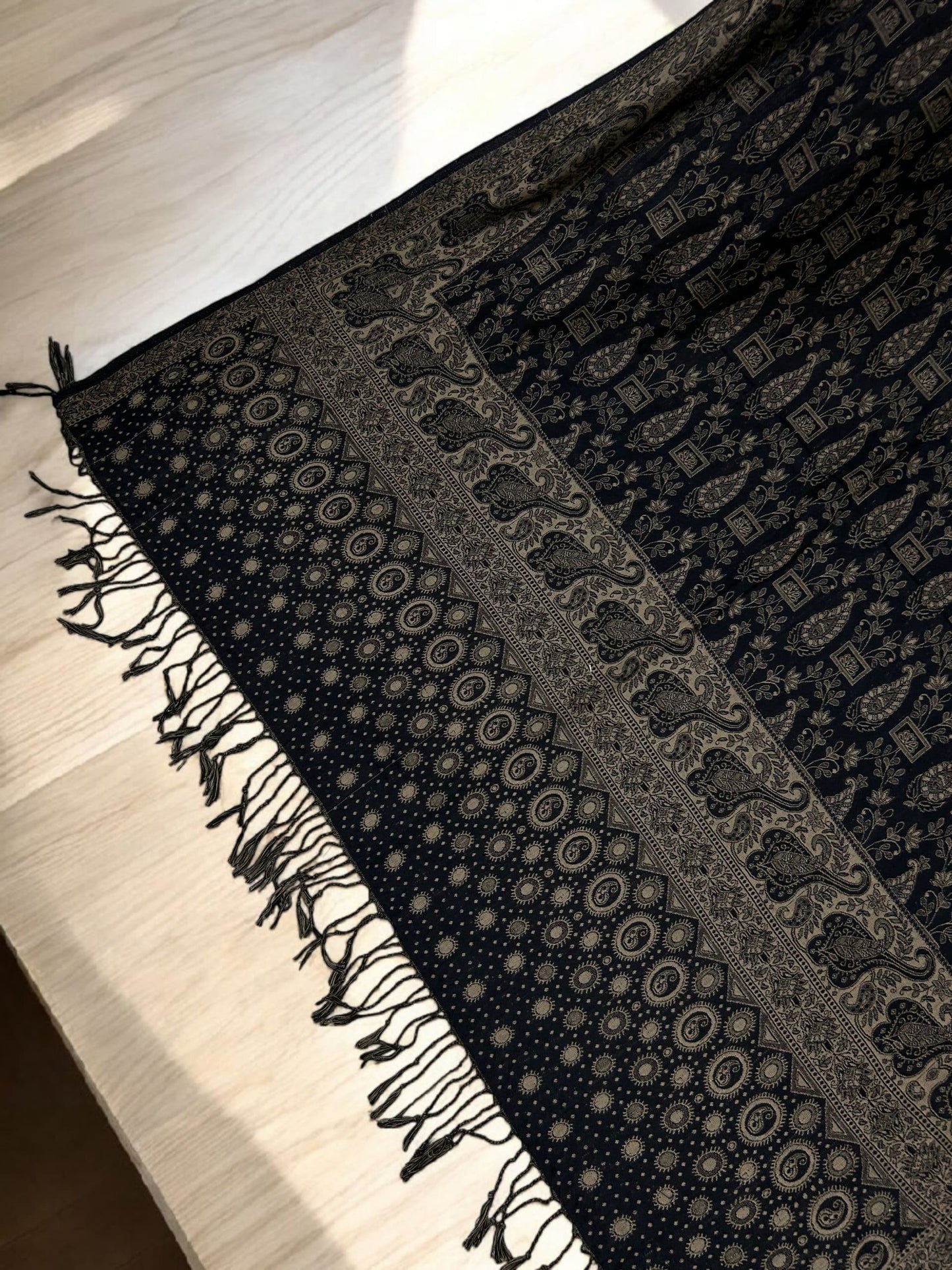 Dotted Paisley Pashmina Shawl - Black Sand Brown