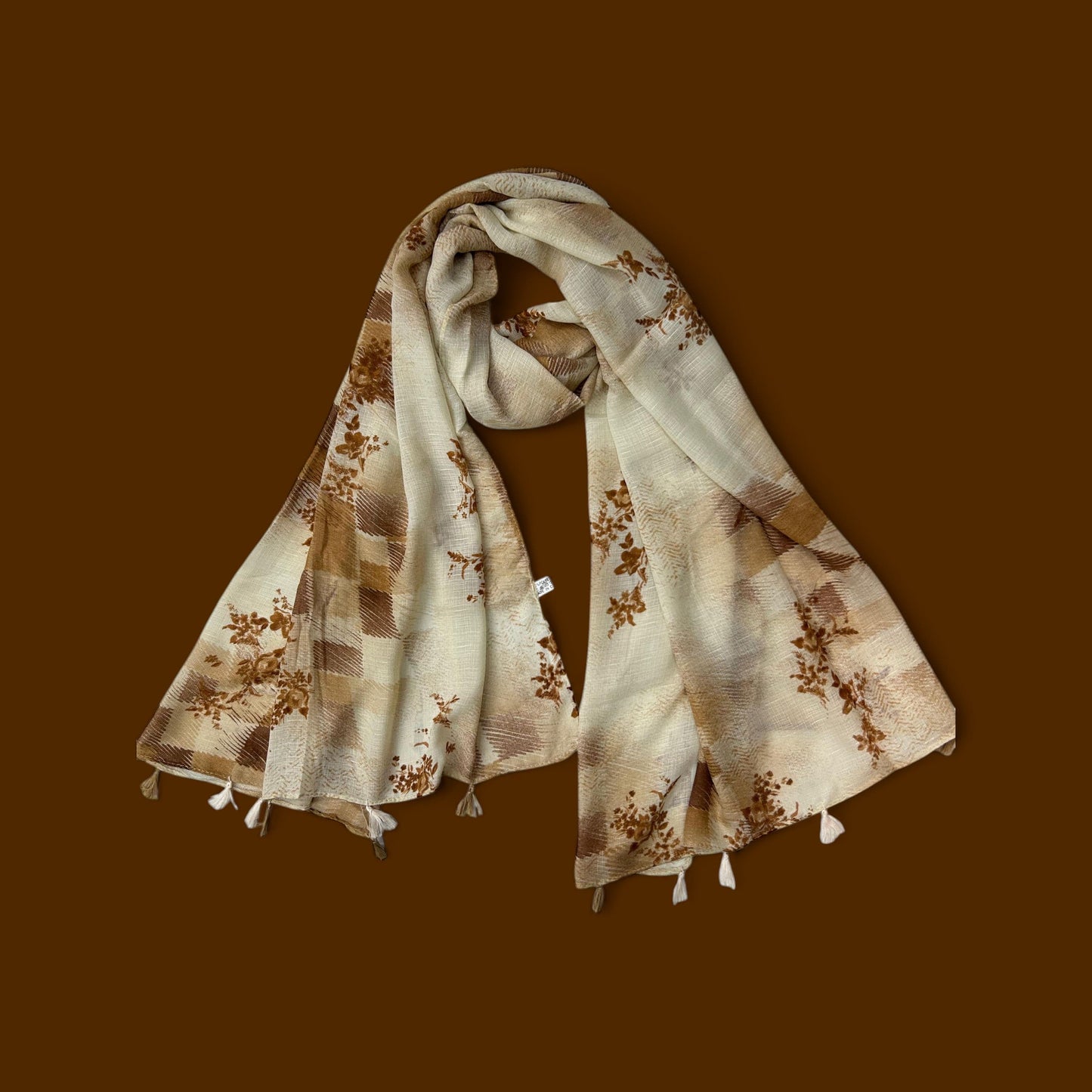 Off White Wood Brown Sketches Floral Printed Modal Hijab