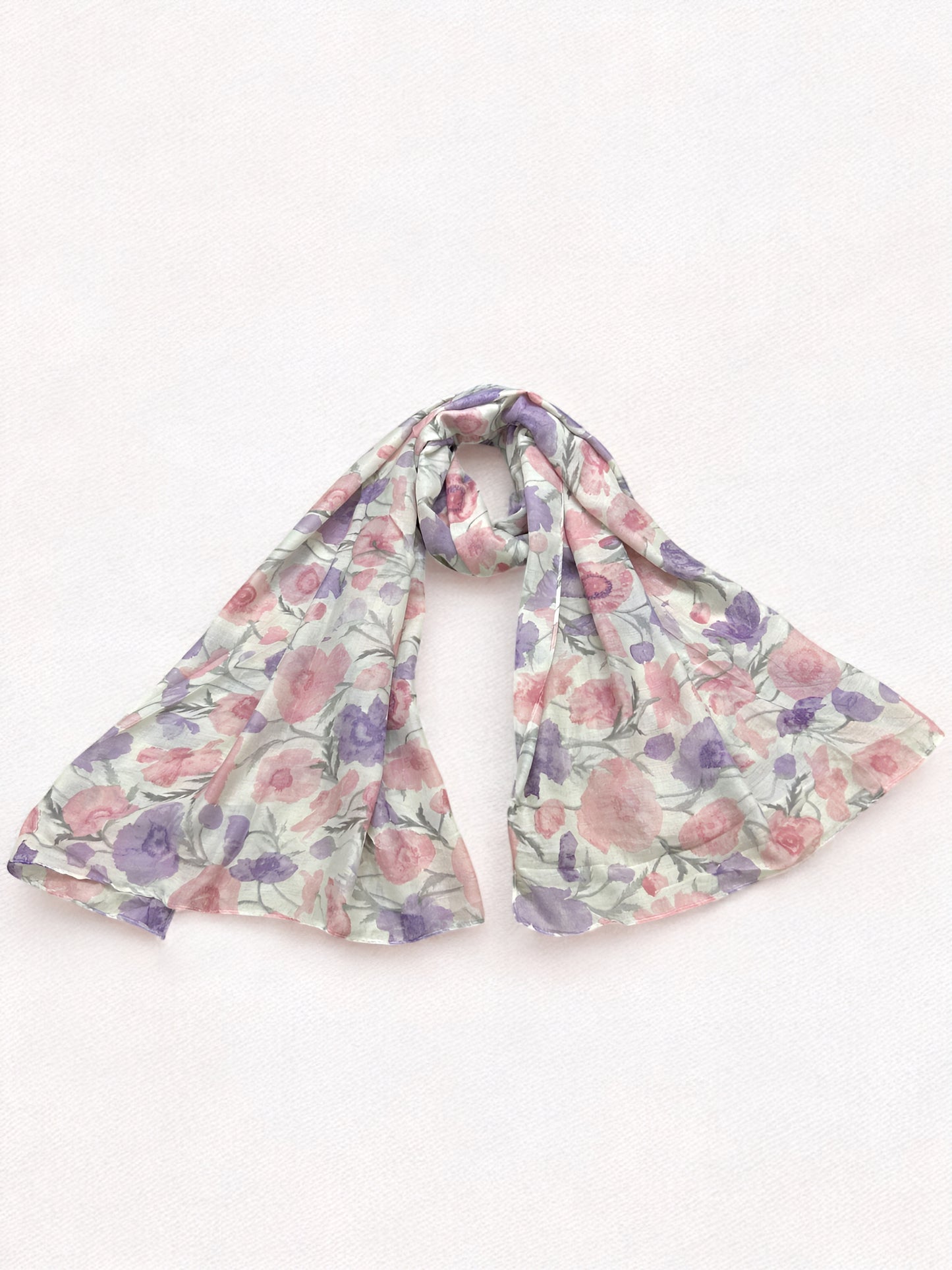 Beige Lilac Pink Floral Printed Modal Hijab