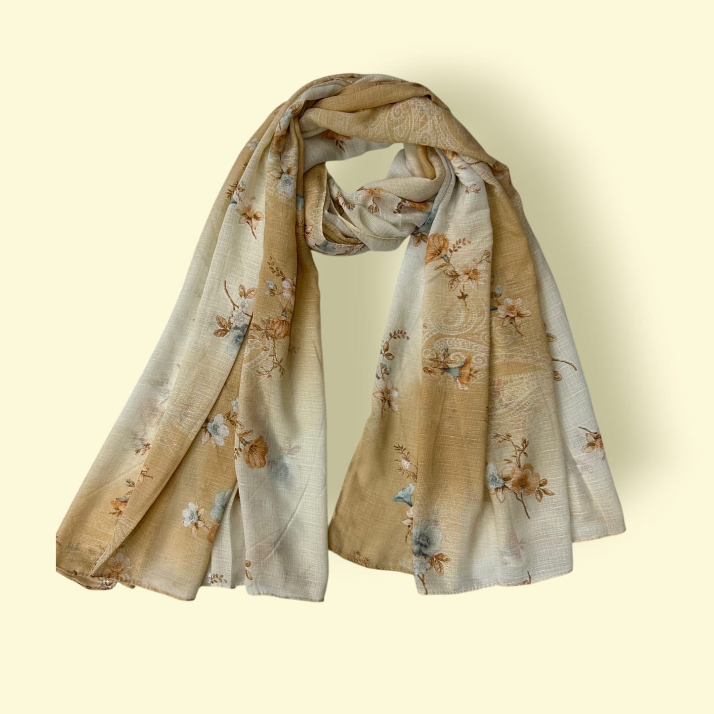 Beige Brown Ashy Floral Printed Modal Hijab