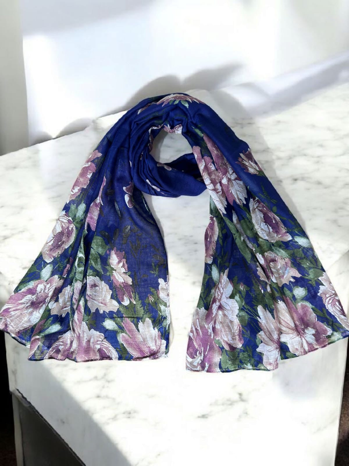 Ink Blue Lavender Floral Printed Lawn Hijab