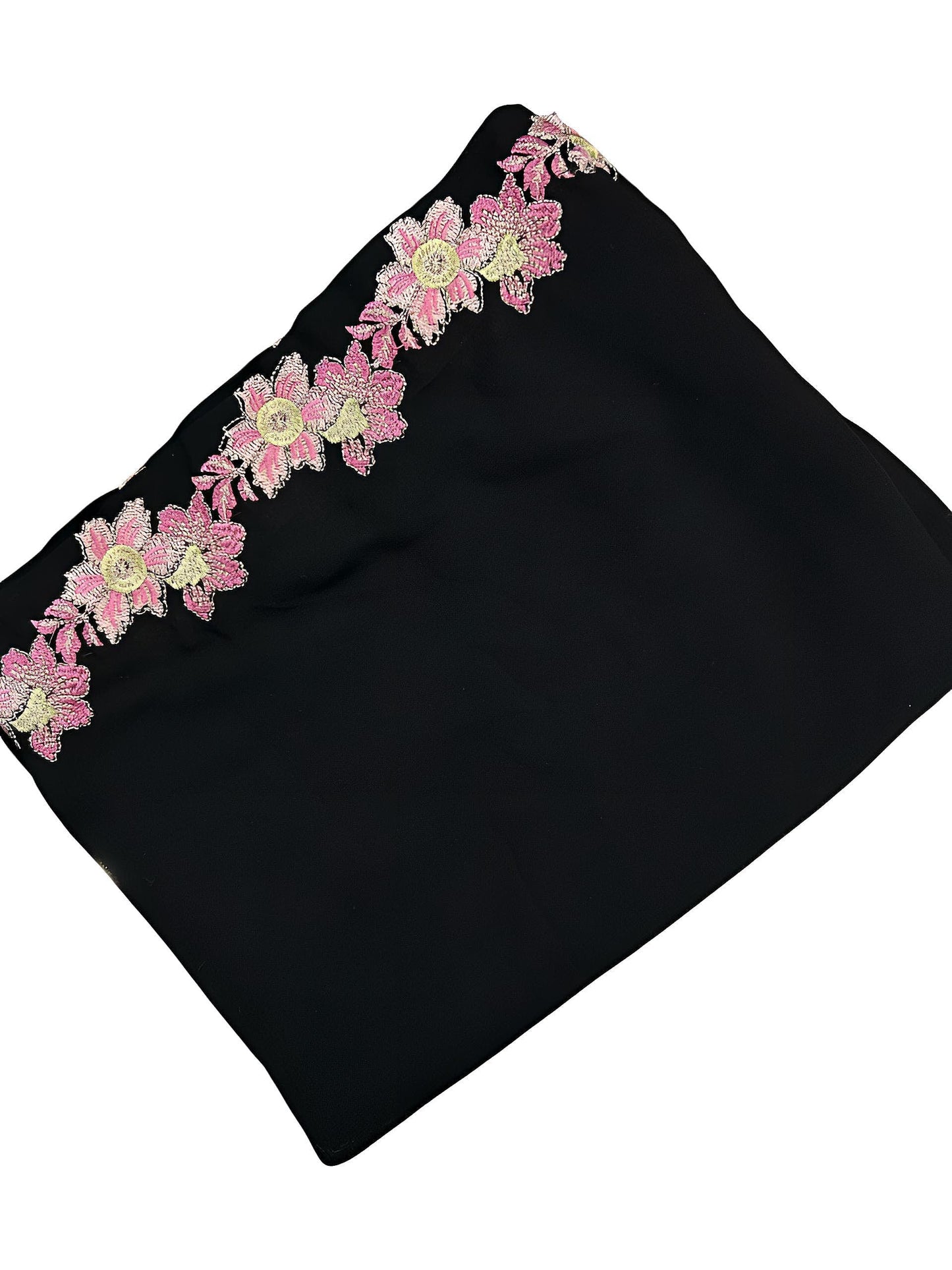 Black Pink Lilies Floral Border Shaal