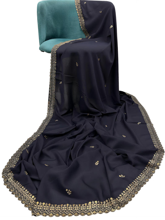 Blue Double Creamy Cutwork Shaal