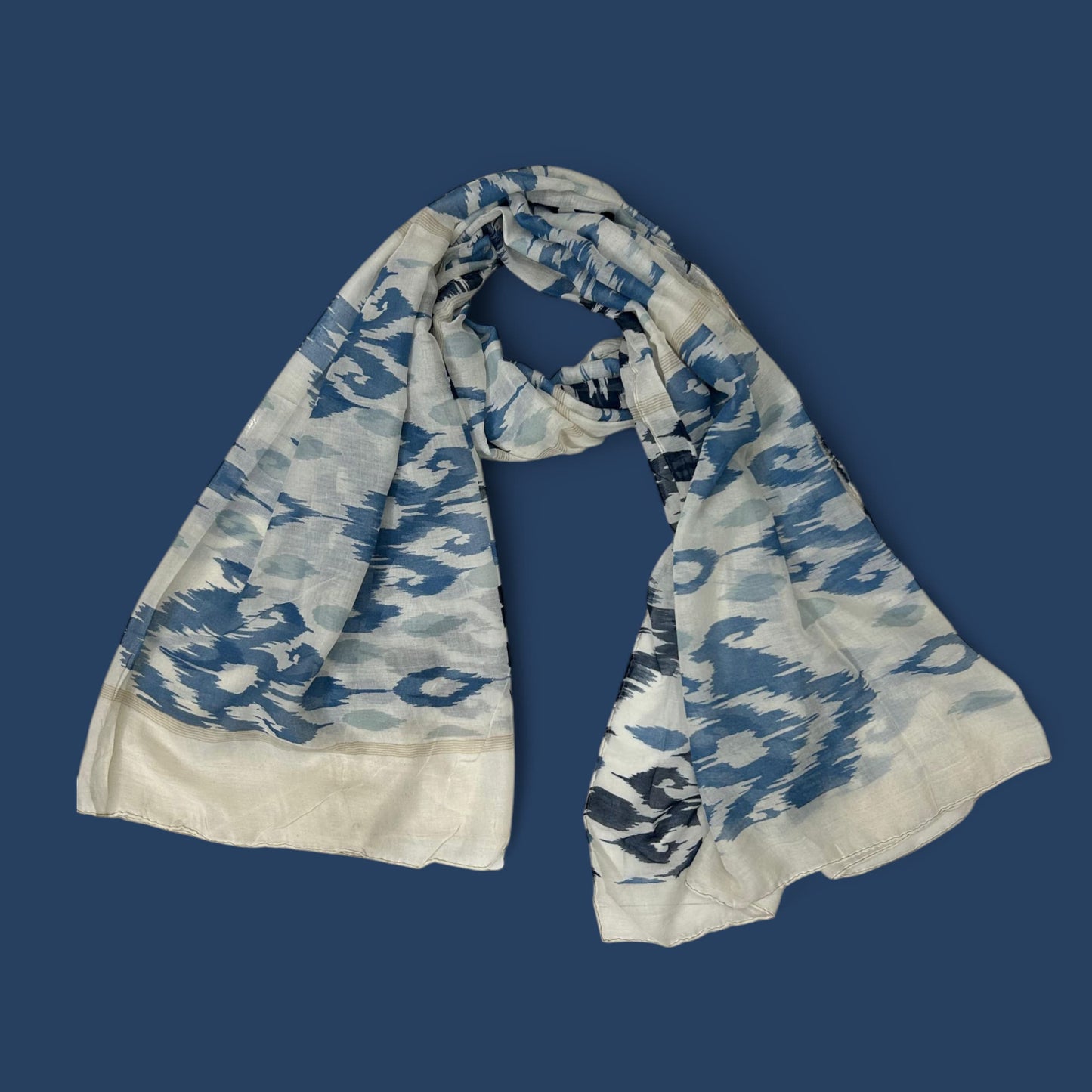 Cream White Blue Shapes Printed Lawn Hijab