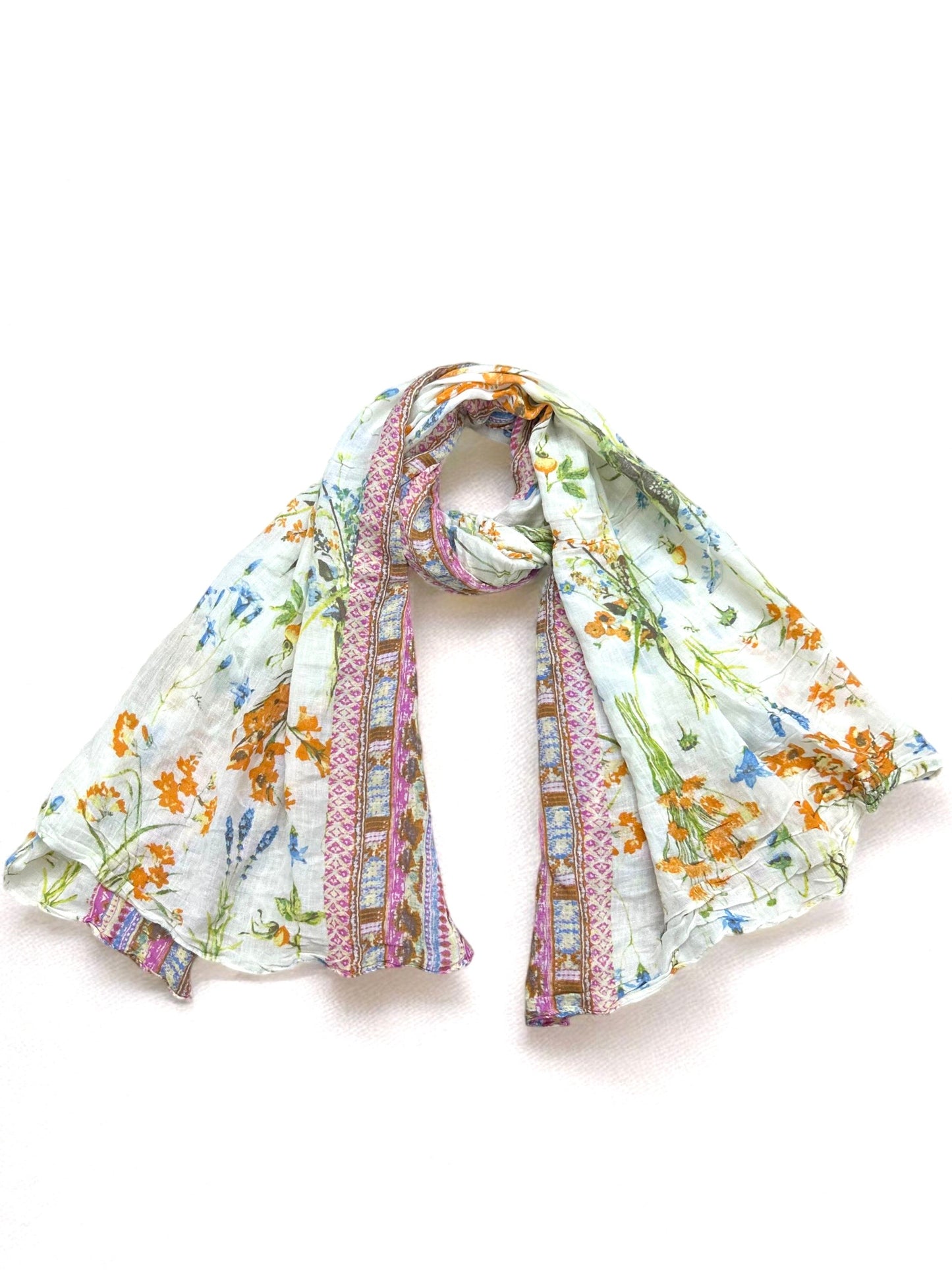 White Multi Garden Printed Modal Hijab