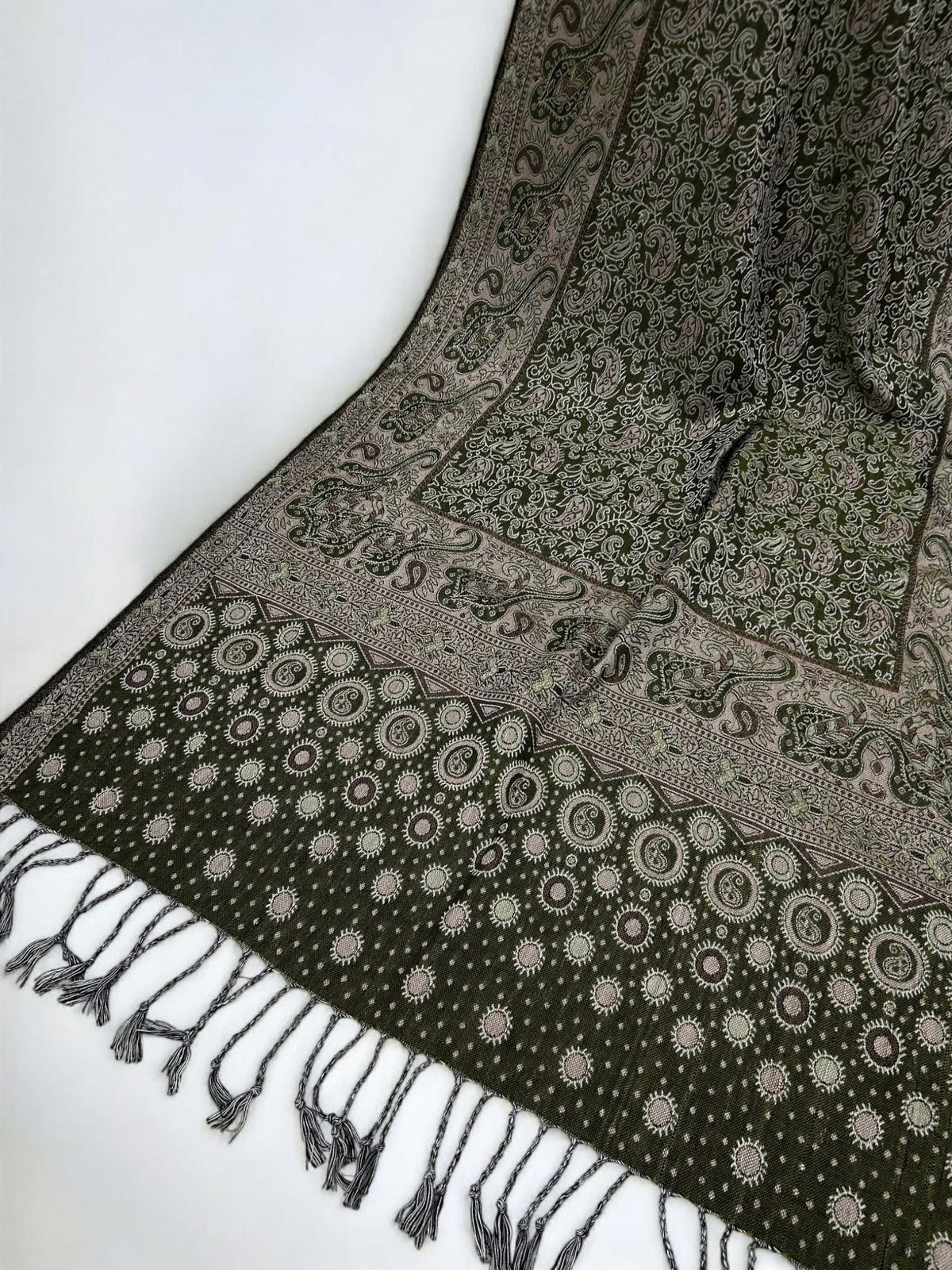Avocado Green Fawn Silver Dotted Two-tone Paisley Pashmina Hijab