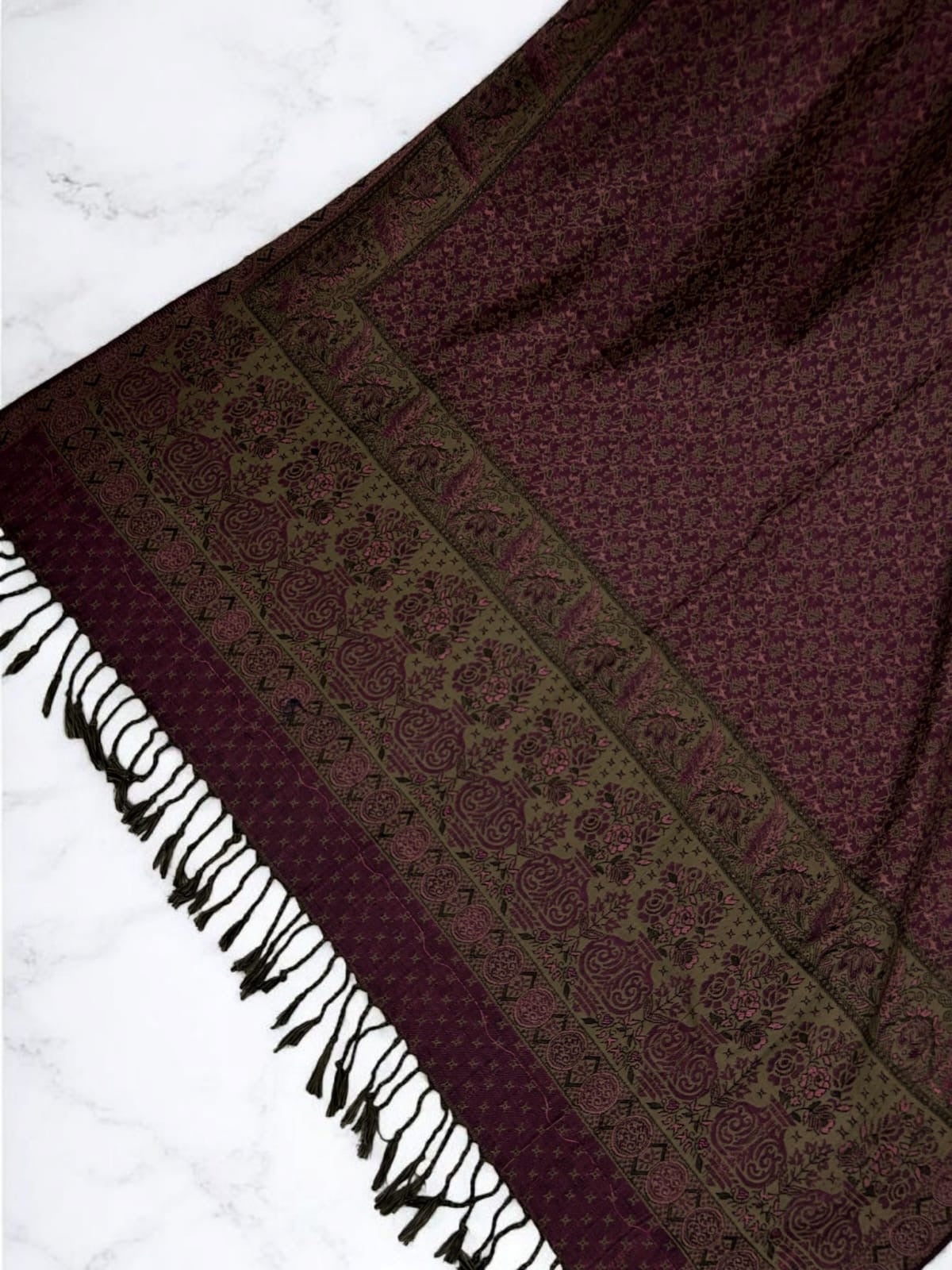 Starry Paisley Pashmina Shawl - Fuchsia Beige Brown