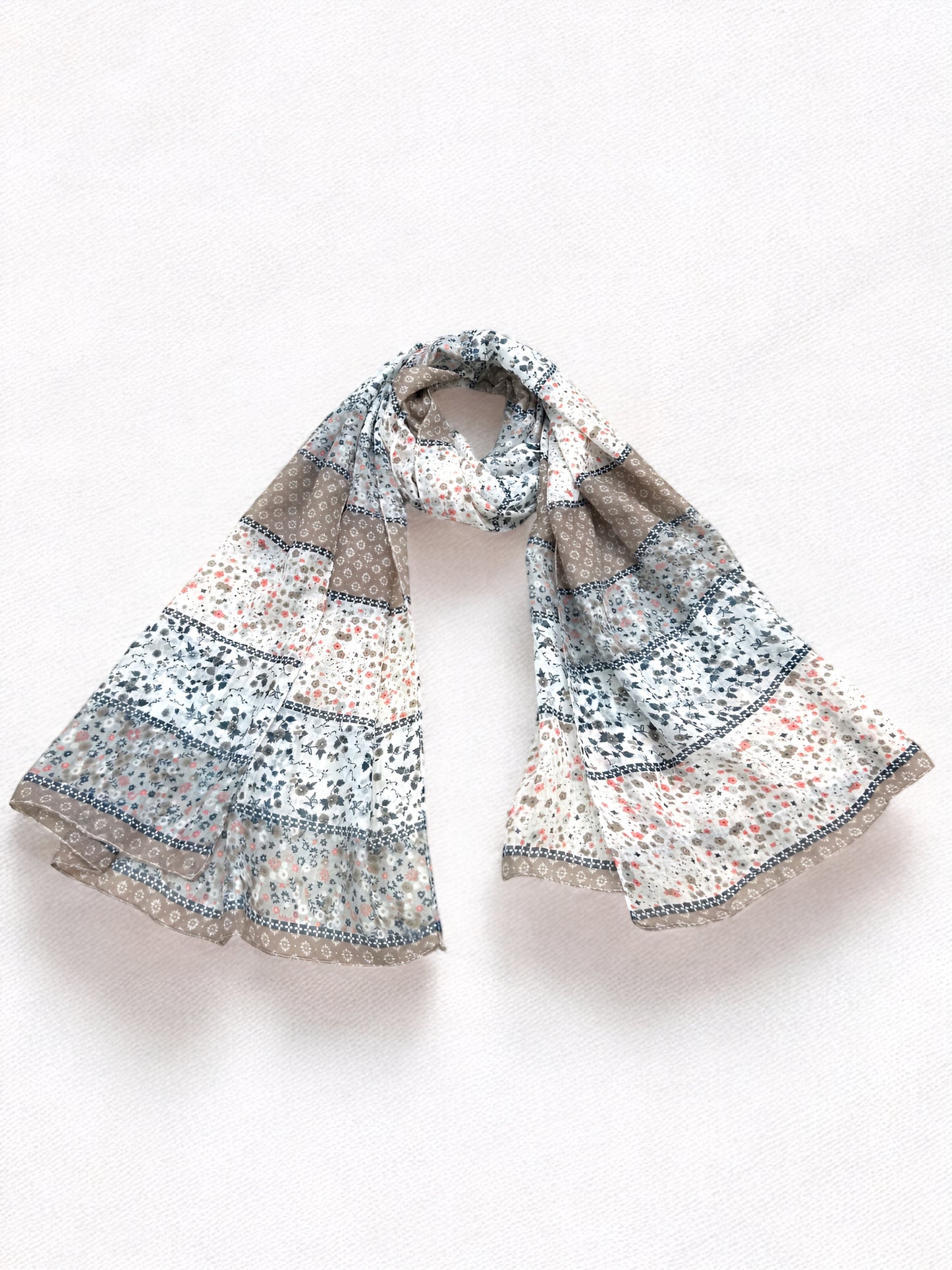 White Blue Grey Little Floral Printed Modal Hijab