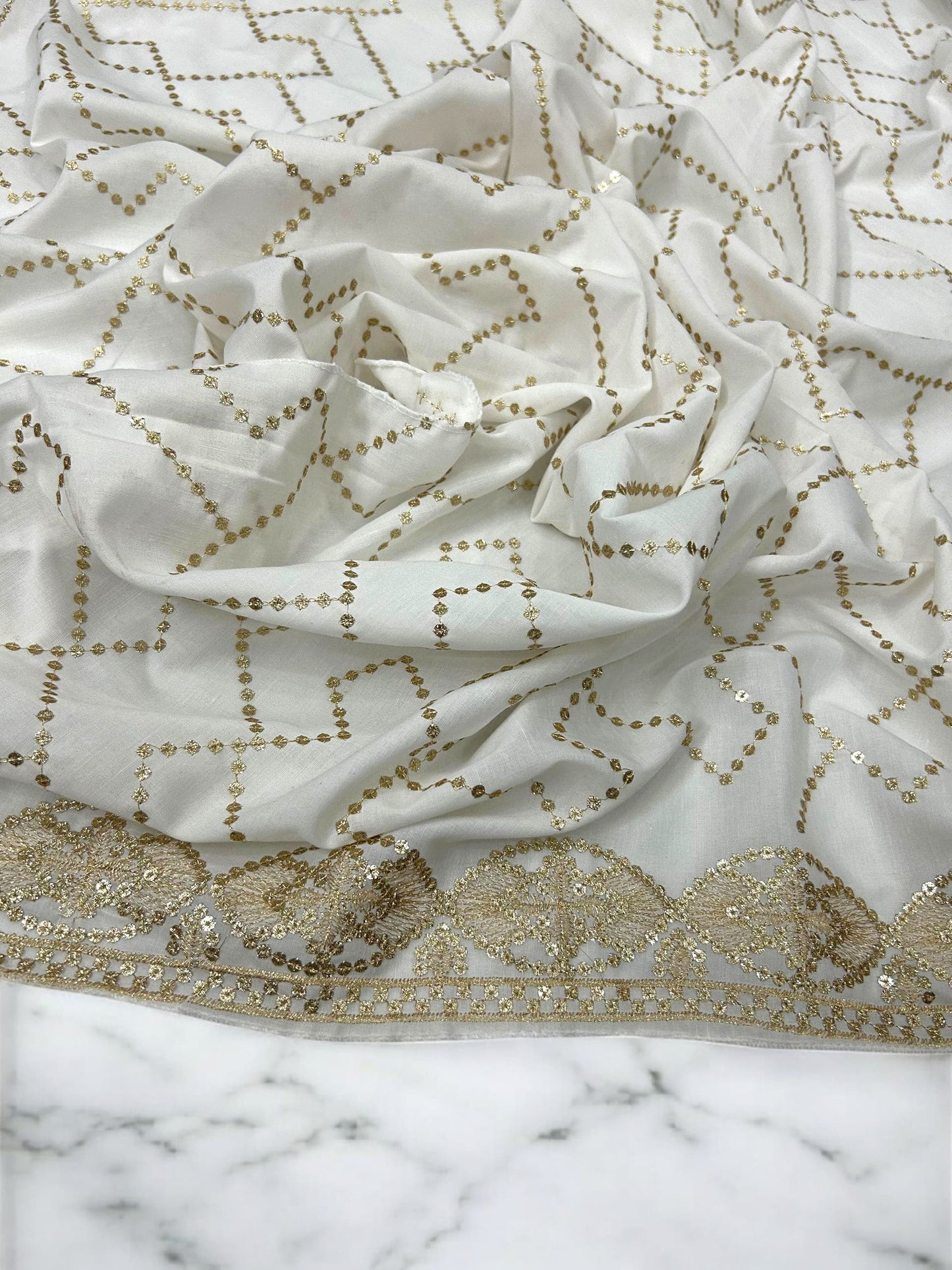 White Gold Sequence Bridal Embroidered Shaal
