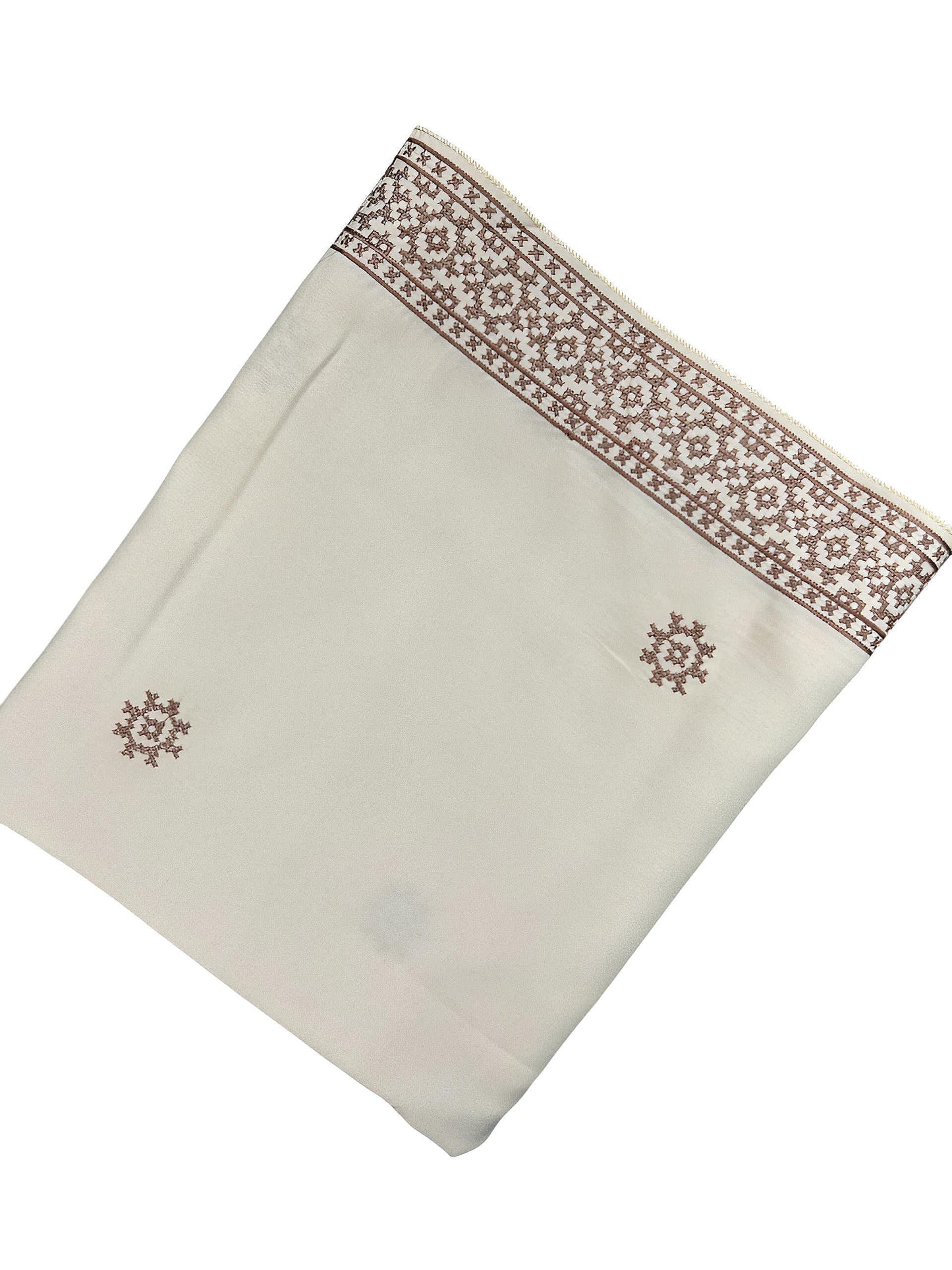 Ash White Rosewood Embroidered Border Shaal