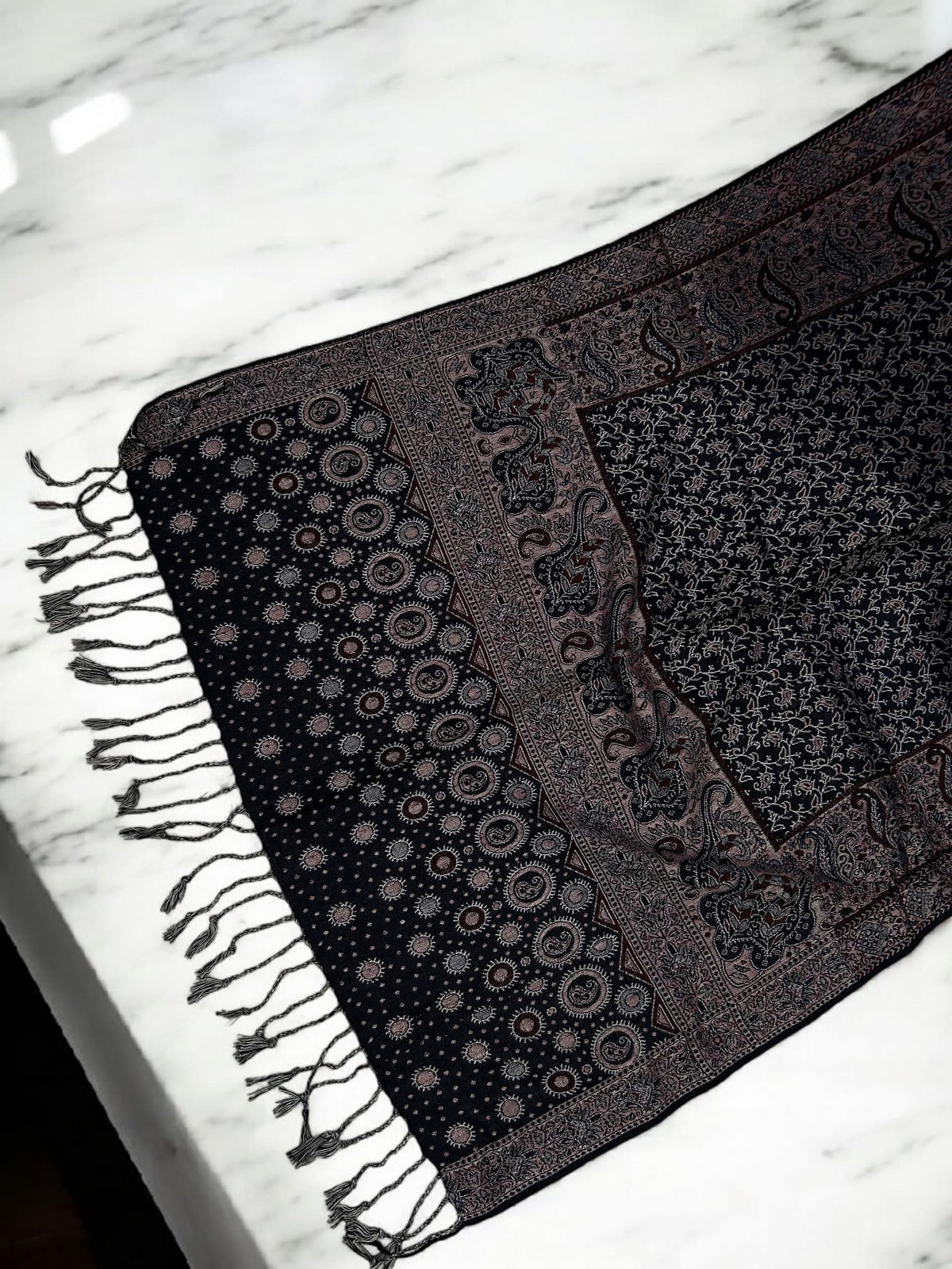 Black Blush Silver Dotted Two-tone Paisley Pashmina Hijab