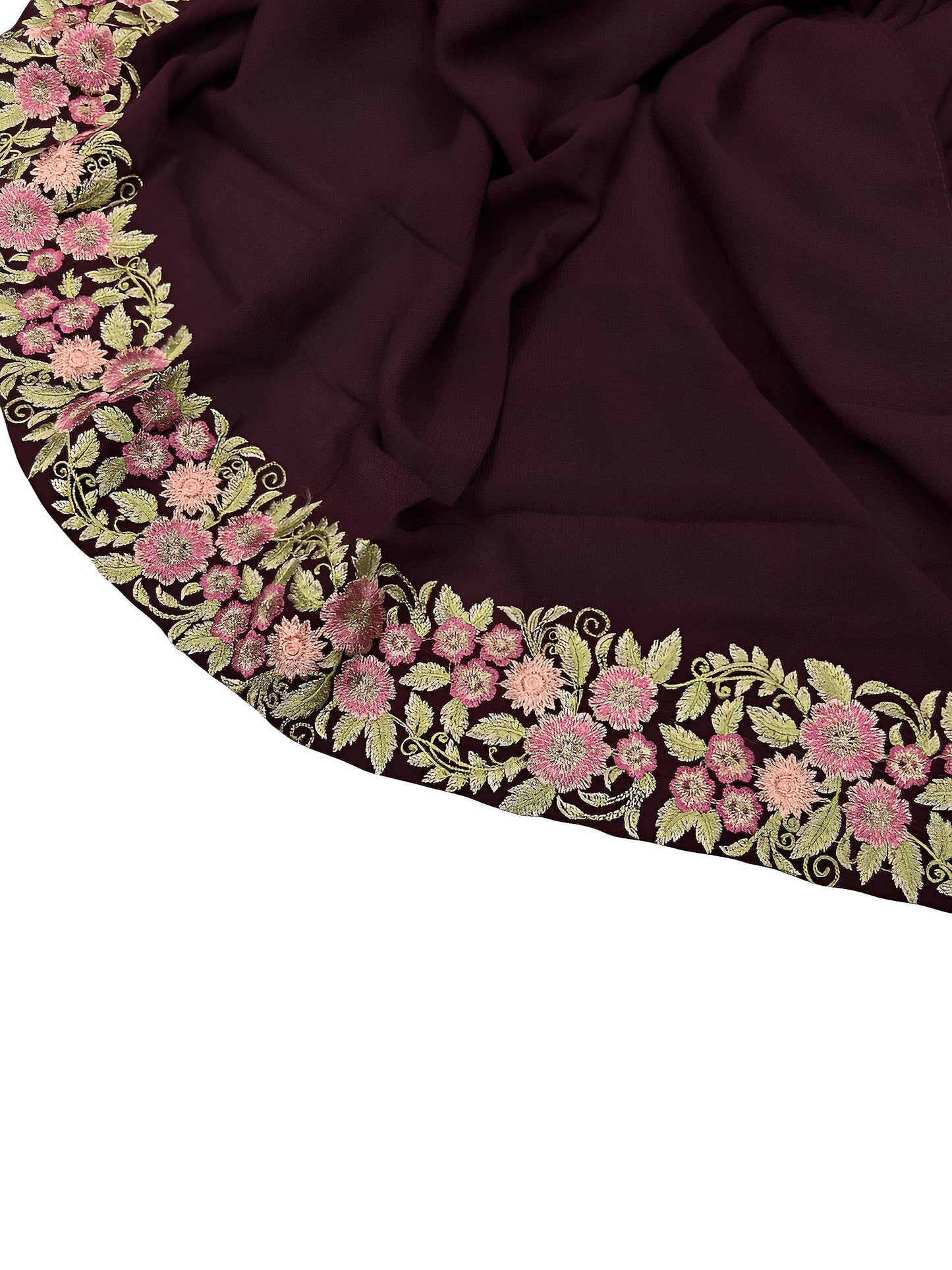 Luxury Mulberry Floral Border Korean Shaal