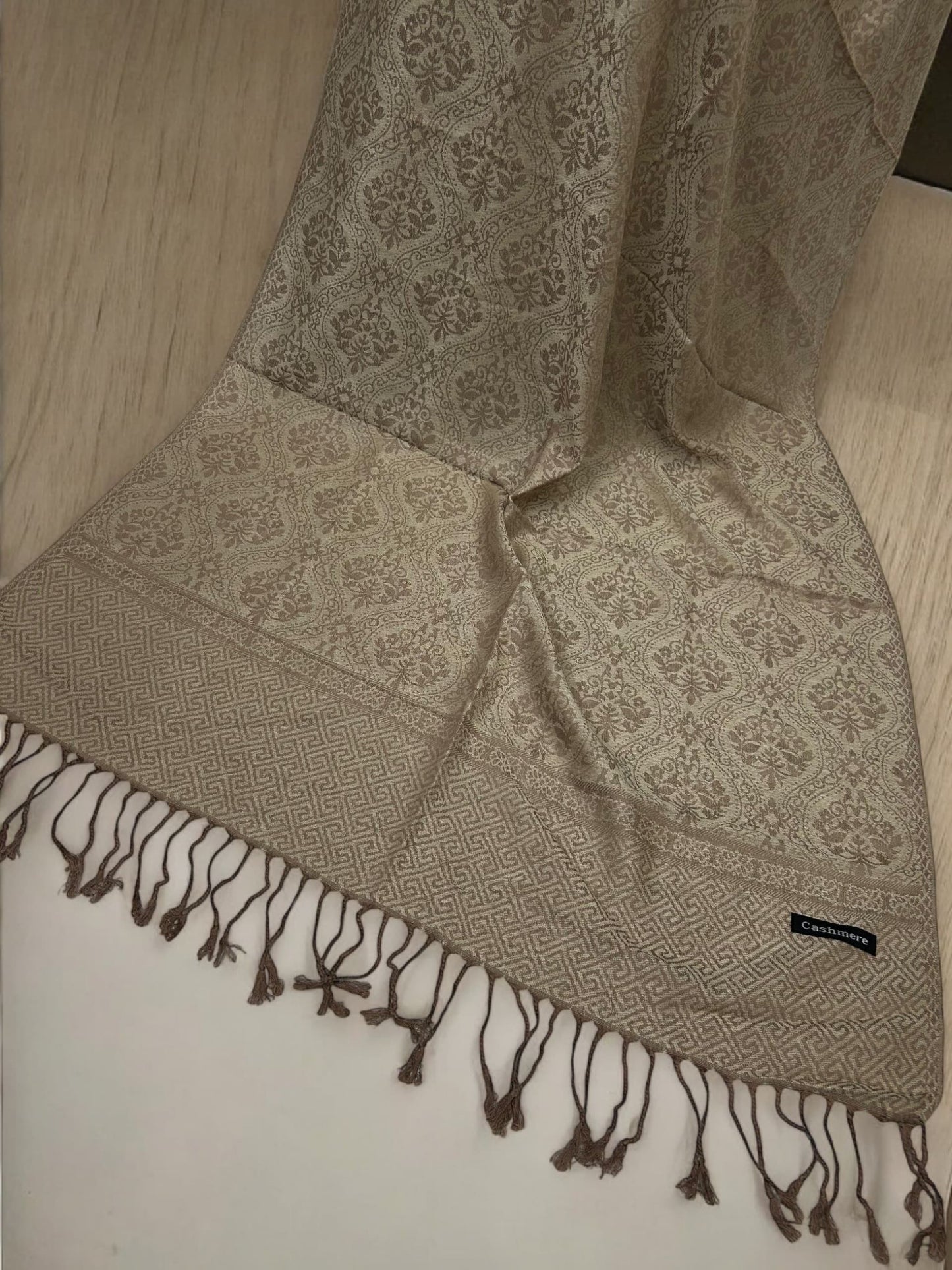 Beige Cream Damask Pashmina Hijab