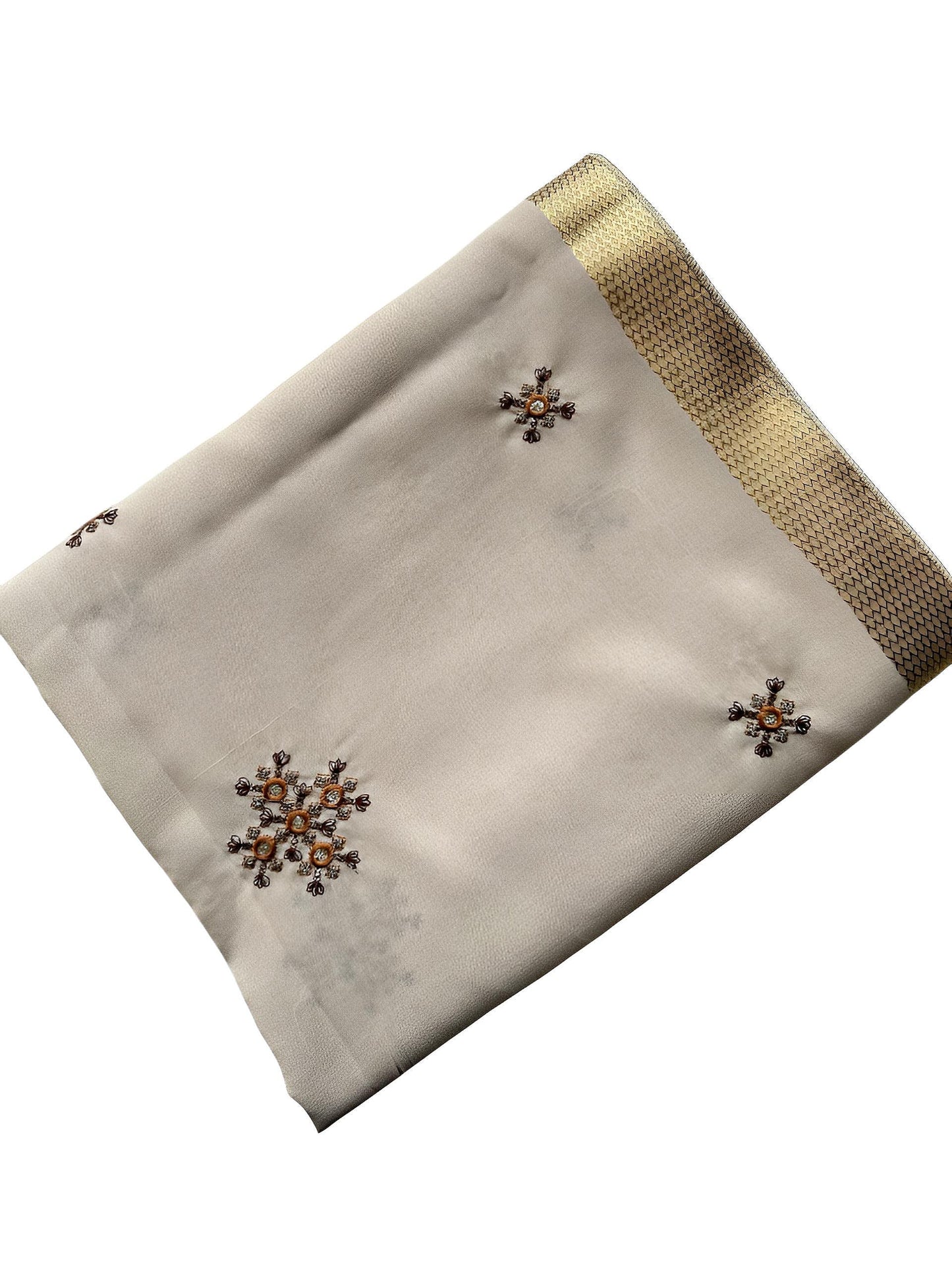 Ash Gray Floral Shiny Border Shaal