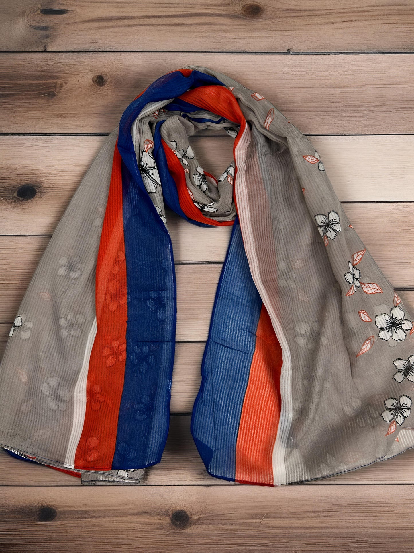 Taupe Linear Floral Printed Modal Hijab