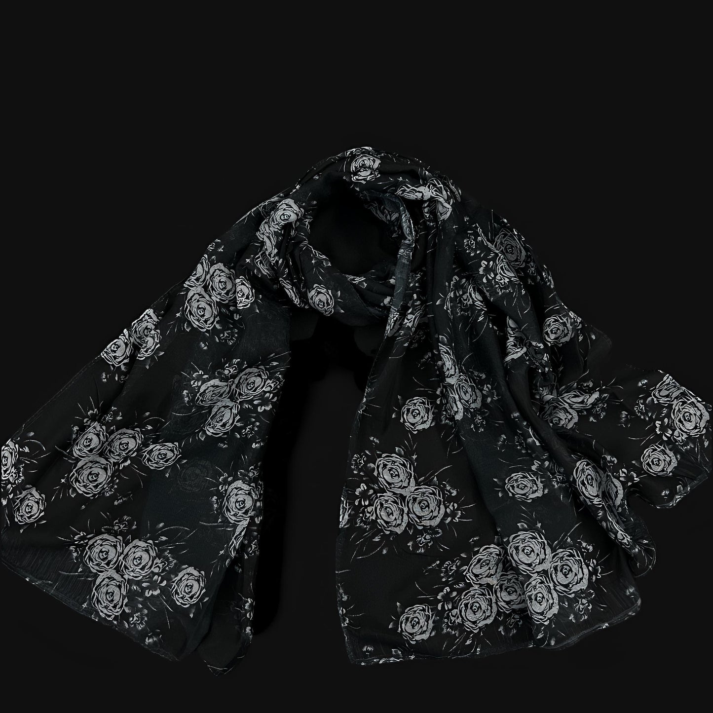 Black Grey Zinnia Printed Modal Hijab