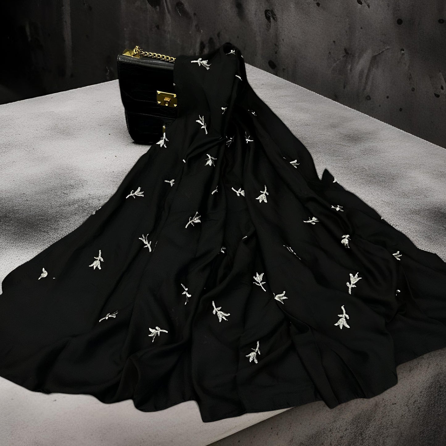 Silver Embroidered Tulips - Monochrome Hijab