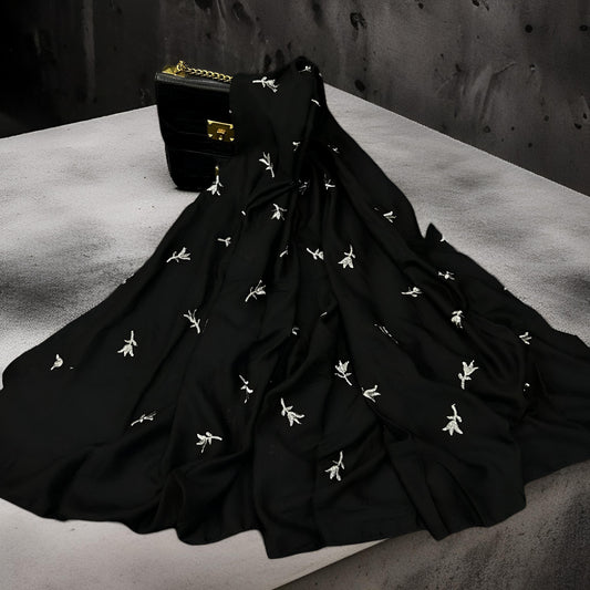 Silver Embroidered Tulips - Monochrome Hijab