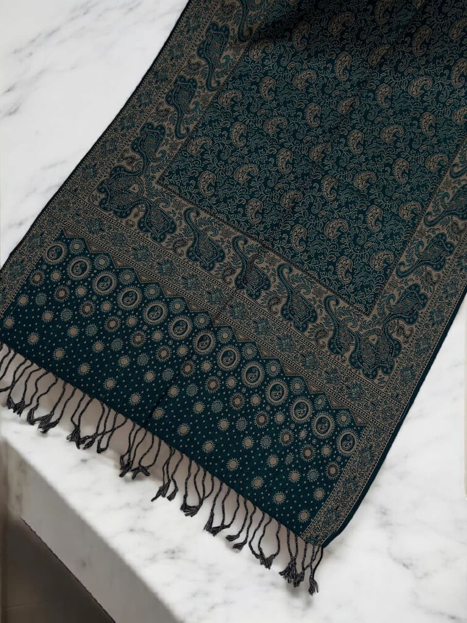 Green Beige Dotted Dual Tone Pashmina Hijab