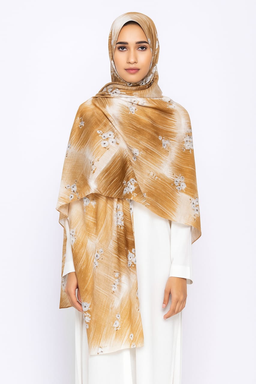 Beige Sketches Patterned Printed Modal Hijab