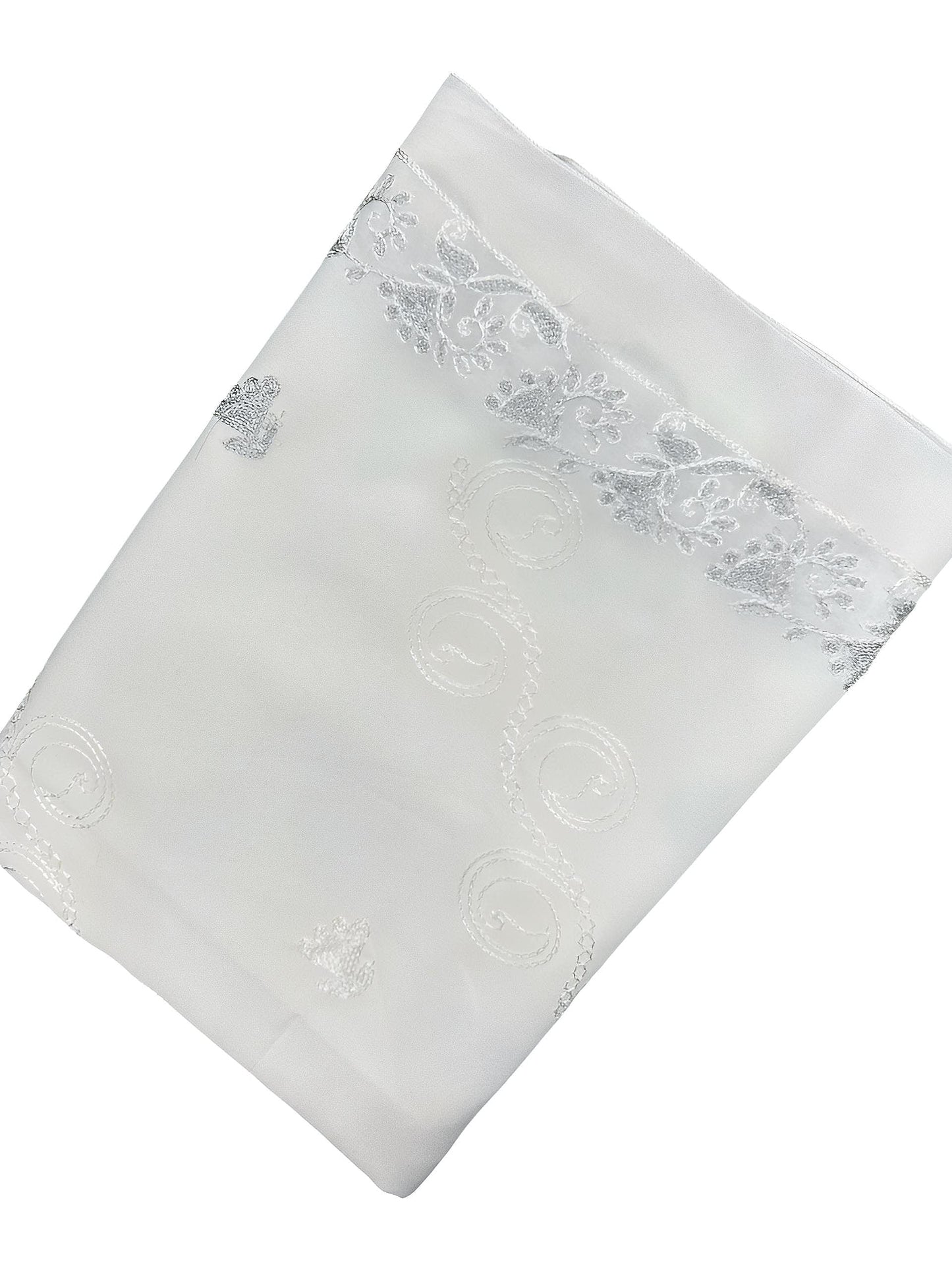 White Silver Daisies Embroidered Lawn Dupatta