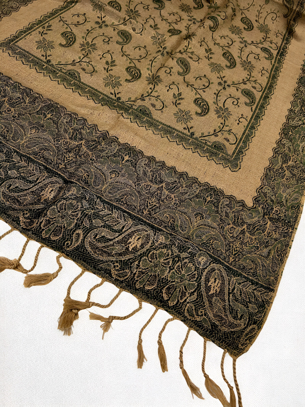 Khaki Sage Green Little Paisleys Two-Tone Pashmina Hijab