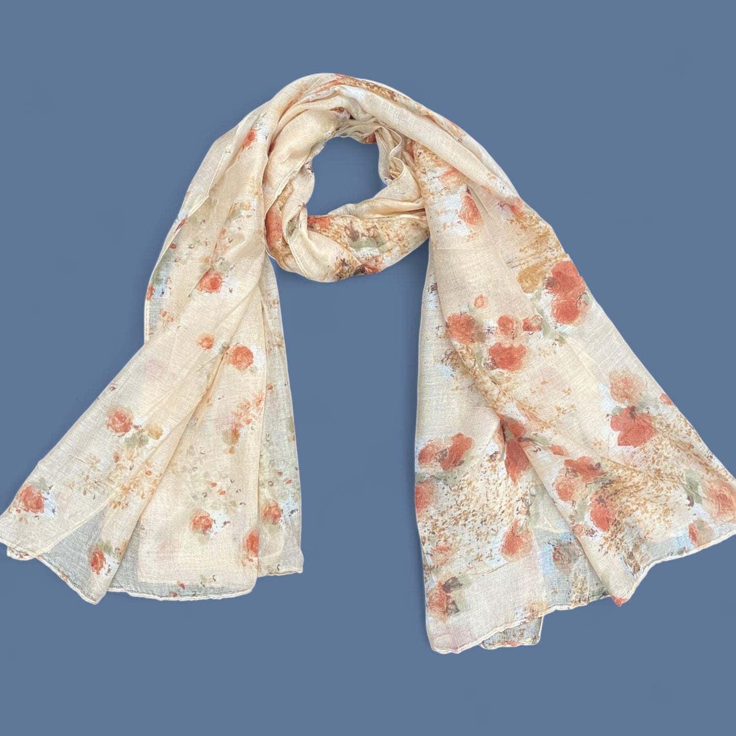 Fawn Peach Floral Printed Lawn Hijab