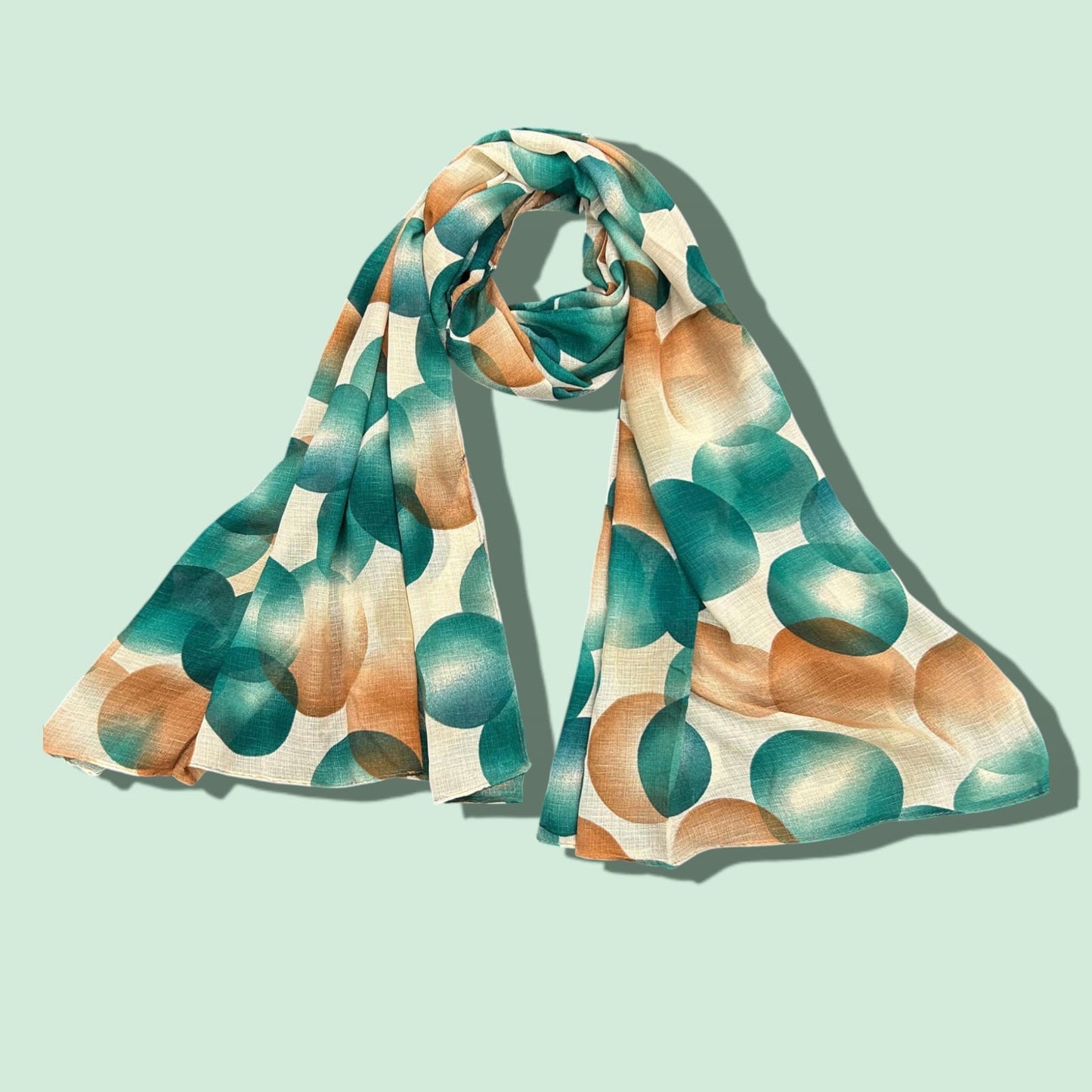 Jade Green Brown Circles Printed Modal Hijab