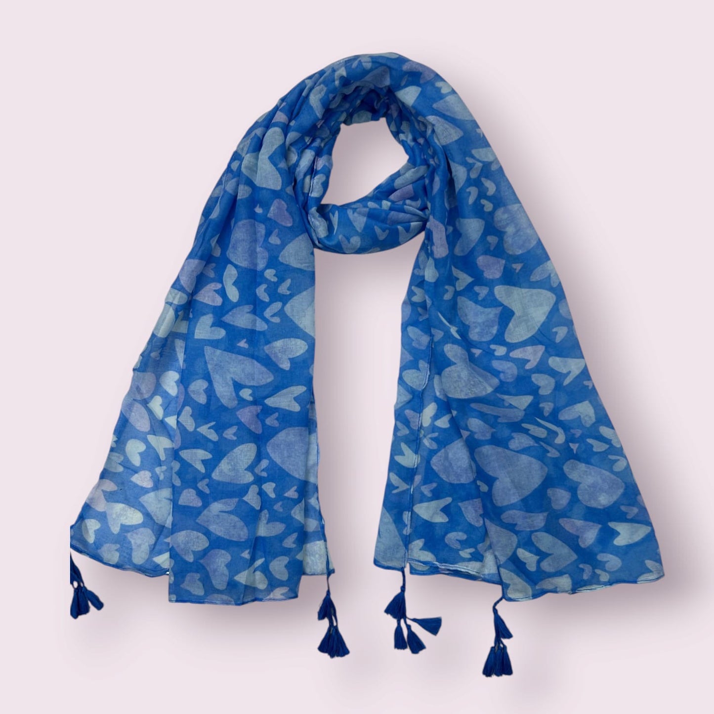 Blue Hearts Printed Lawn Tassel Hijab