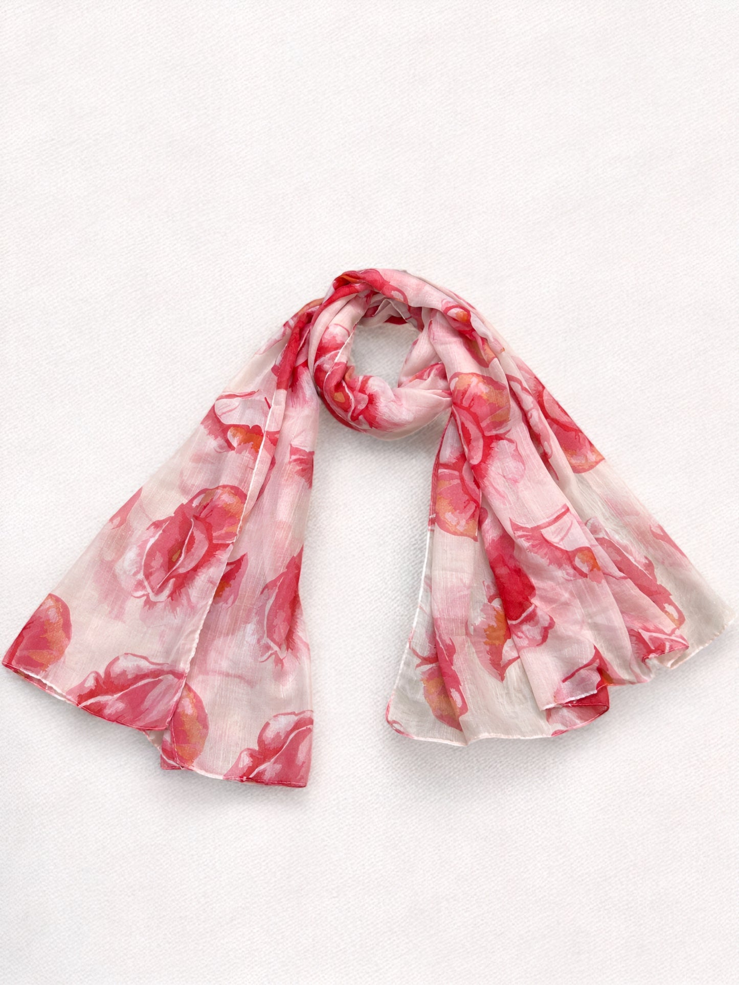 Tomato Red Floral Printed Modal Hijab