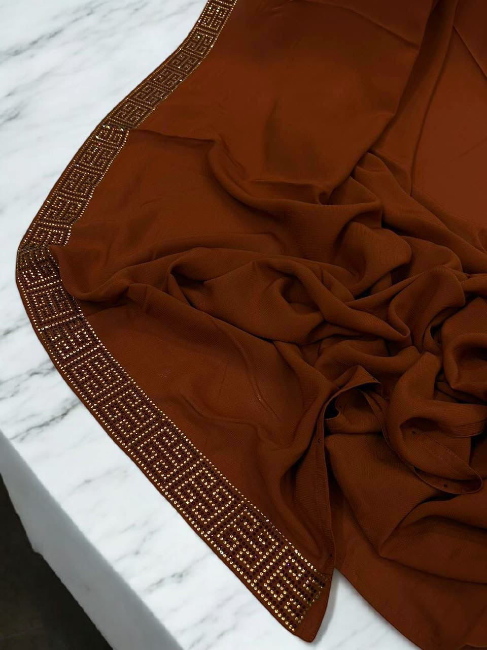 Luxury Bronze Brown Maze Border Korean Shaal