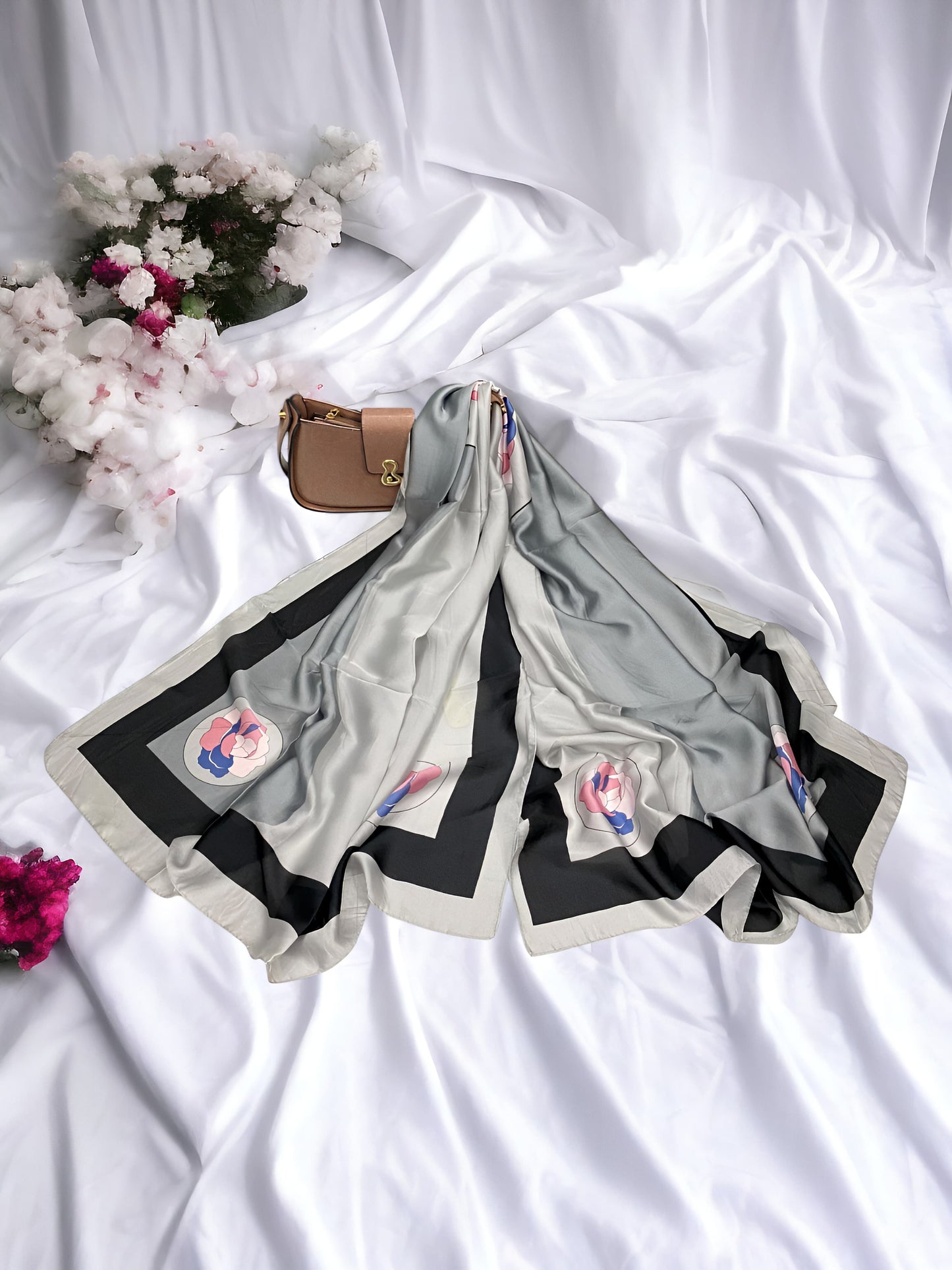 Large Satin Silk Scarf - Ash Gray