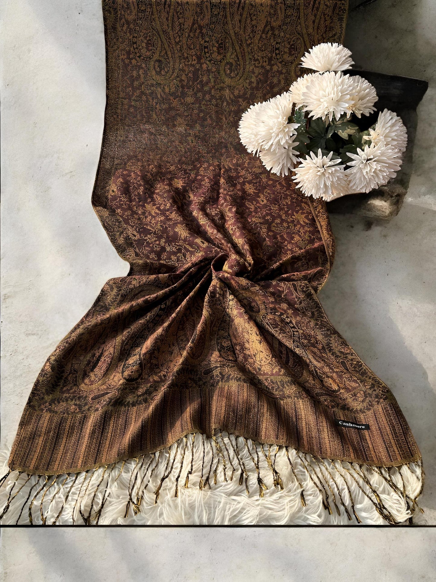 Sangria Red Paisley Pashmina Hijab Shaal